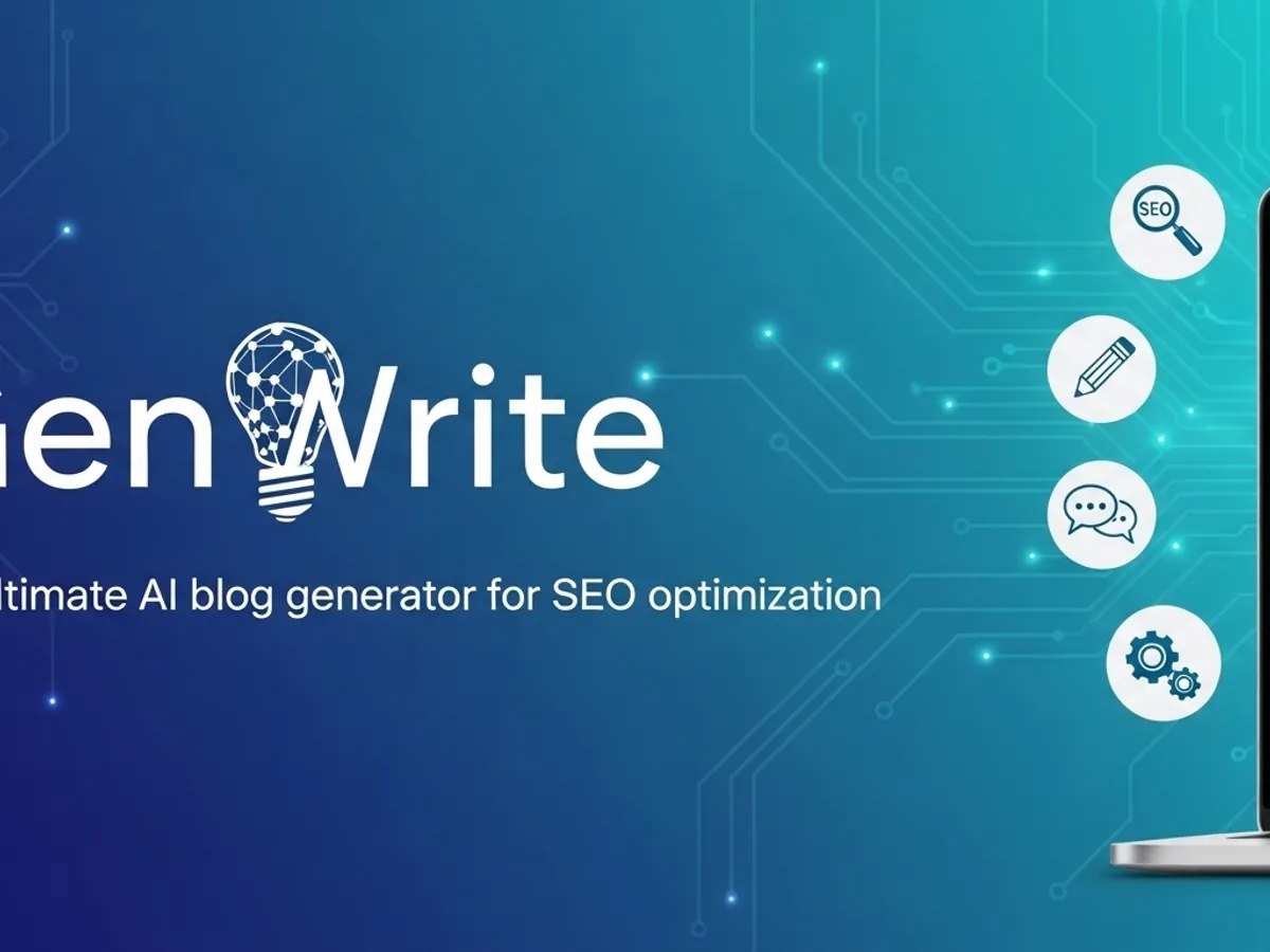 A logo for GenWrite, an AI blog generator designed for SEO optimization, symbolizing the integration of AI tools in content creation to enhance organic traffic and improve search engine rankings.