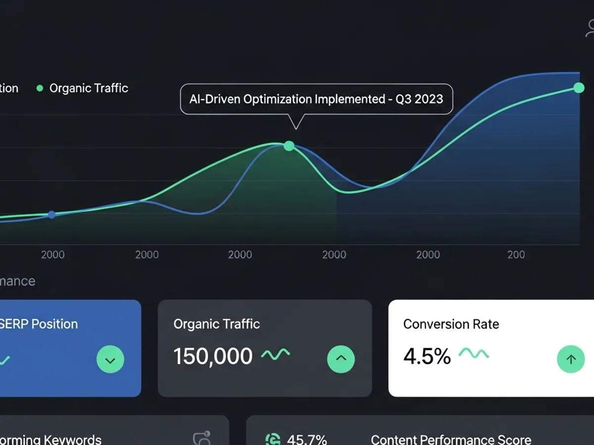 A graph showing organic traffic increase after implementing AI-driven optimization, demonstrating the effectiveness of AI in content optimization and article generation for improved SERP positions and organic traffic.