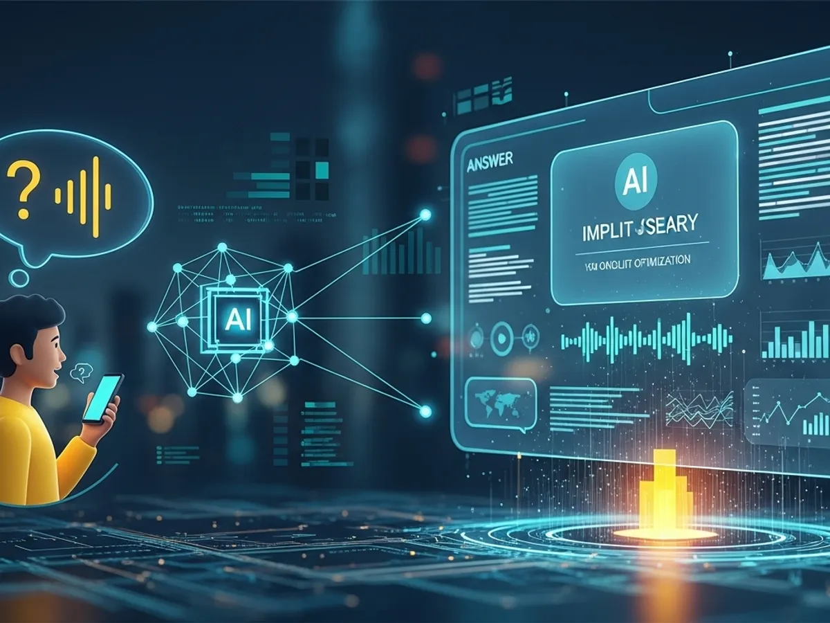 A digital illustration representing AI-powered implicit search and on-page optimization, showcasing how AI writing assistant tools enhance content for search engine optimization.