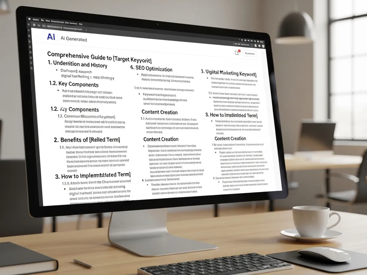 Screenshot of an AI content writer generating a comprehensive guide with SEO optimization, content creation, and digital marketing keywords, demonstrating its capabilities as an article writing AI tool.