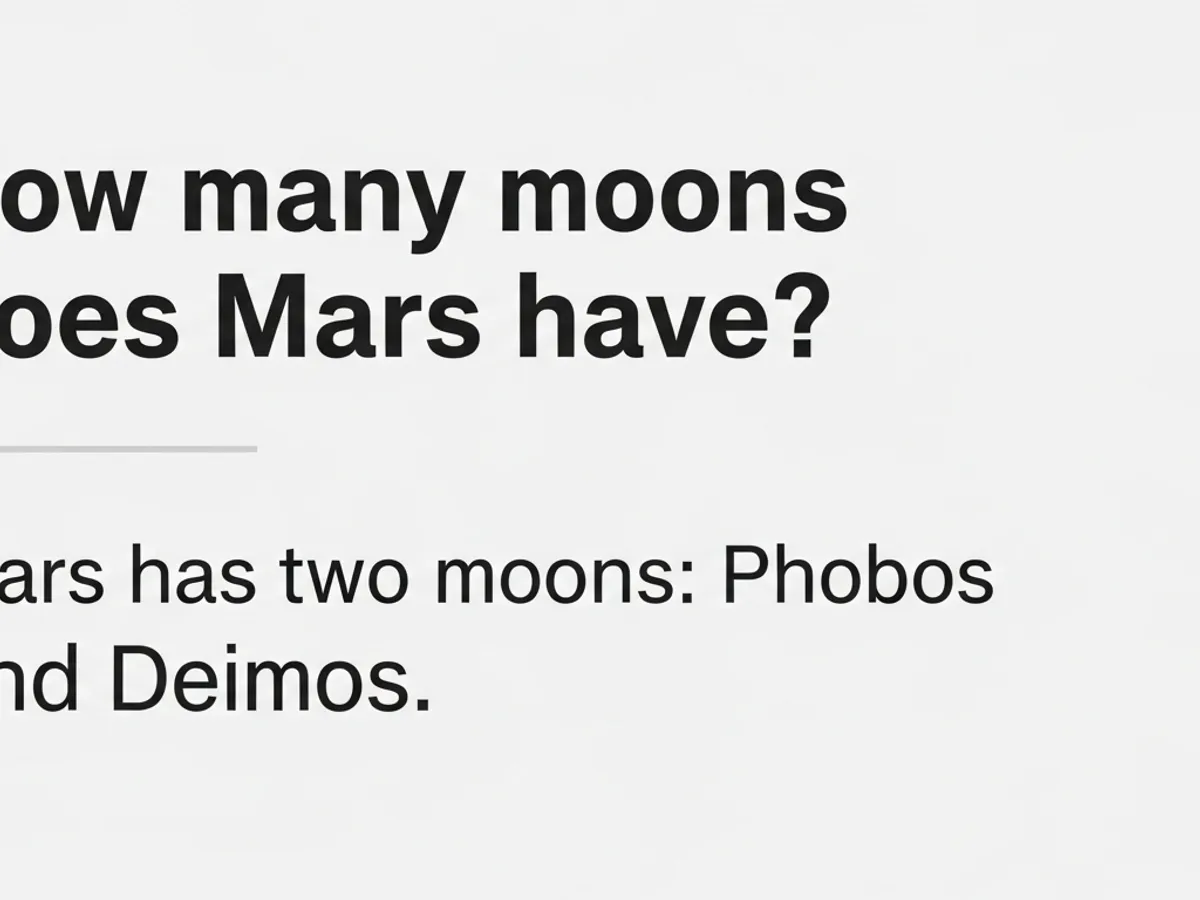 Screenshot of a Perplexity AI answer to the question 'How many moons does Mars have?', demonstrating Perplexity's ability to provide direct answers with real information.