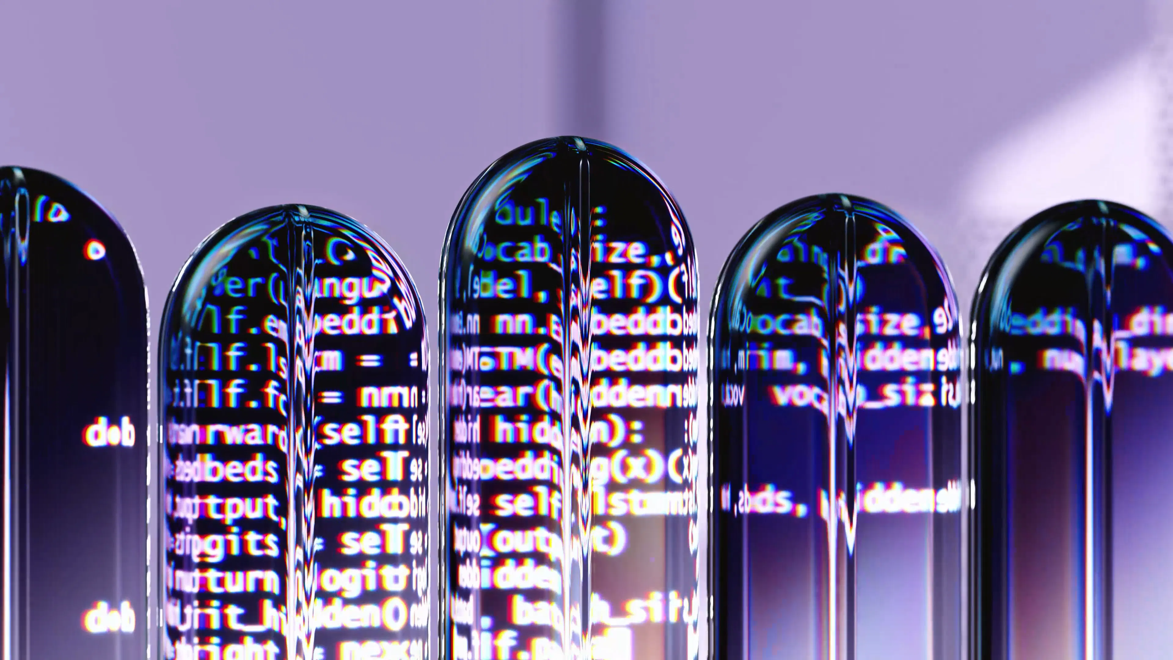 Close-up of bullets with code reflecting on their surfaces, illustrating the technological aspect of AI blog post generators and AI content creators.
