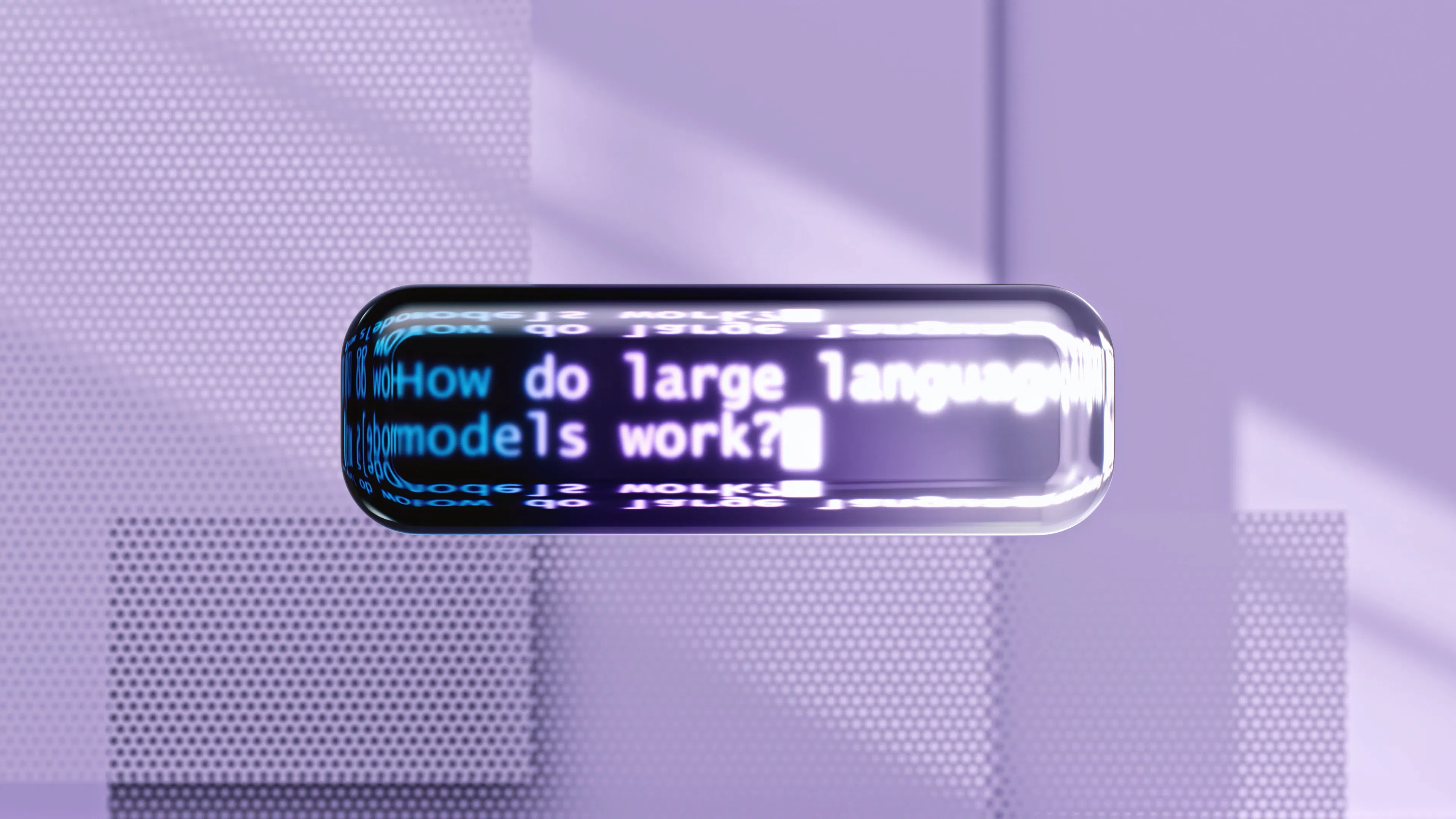 A stylized rendering of a screen displaying the question 'How do large language models work?', relevant to understanding AI content creation for blog post ideas and AI blog generator functionality.