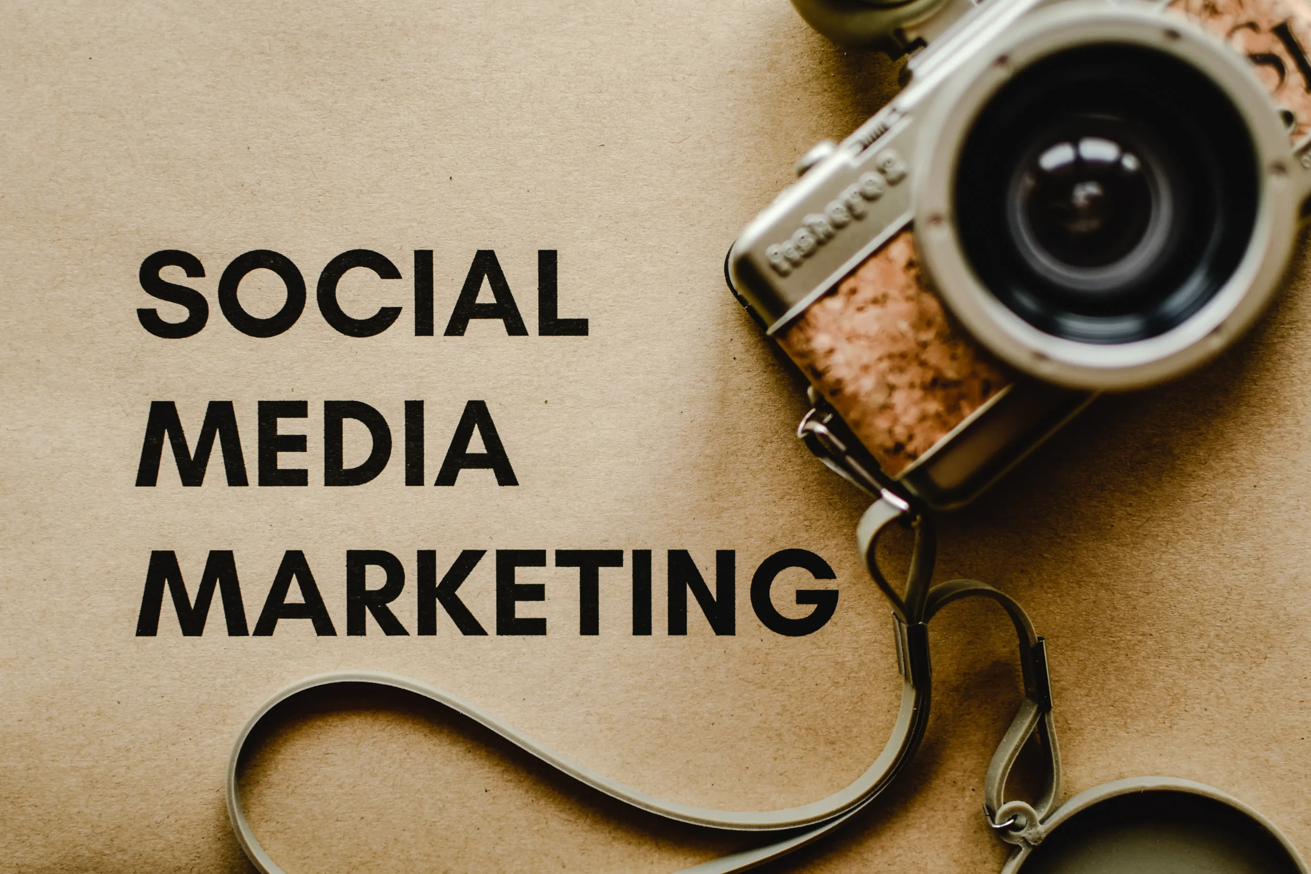 Image displaying 'Social Media Marketing' with a vintage camera, which can be used to create AI for blog posts and AI SEO-optimized content.