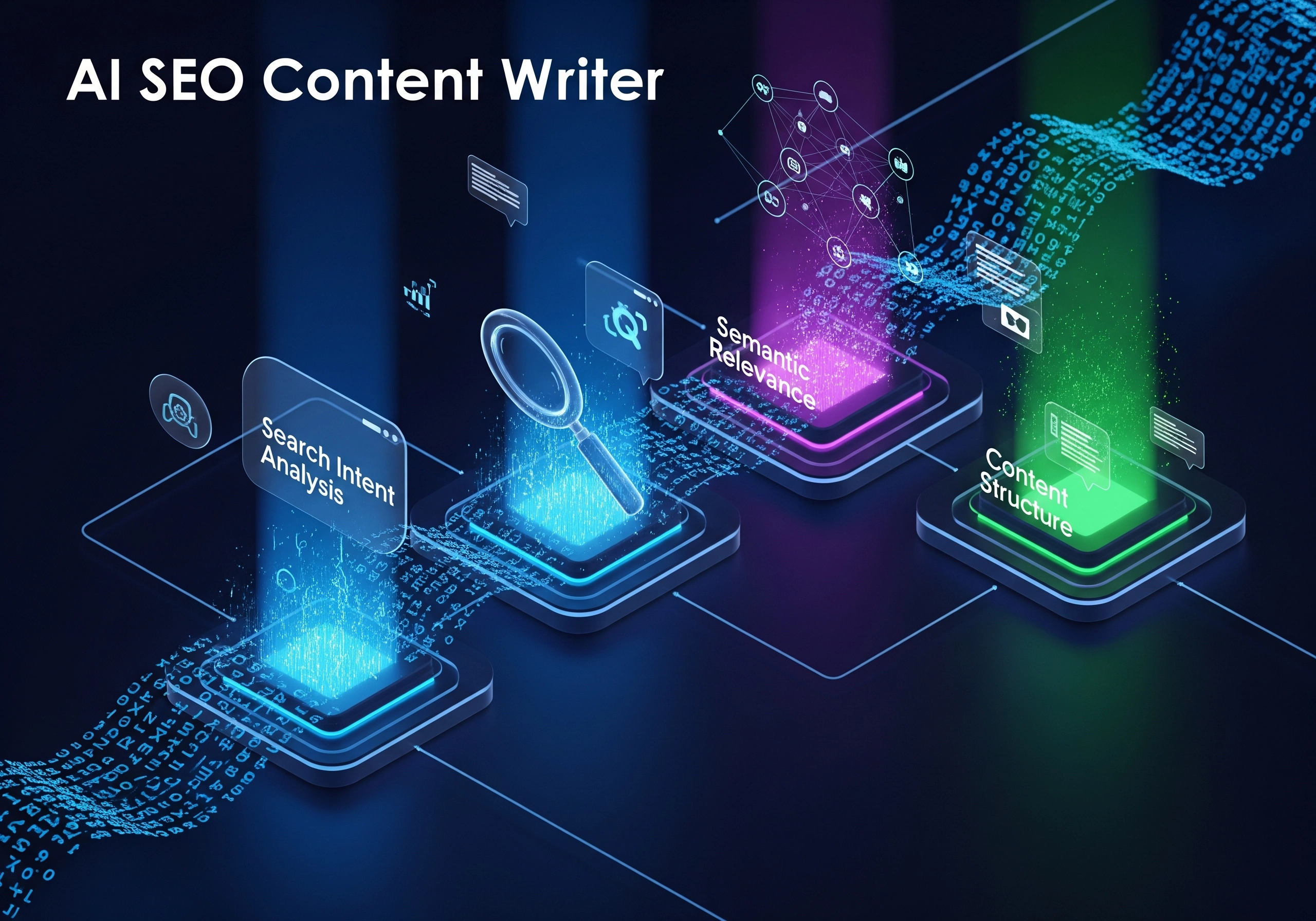 AI SEO content writer: Search intent, semantic relevance, content structure.
