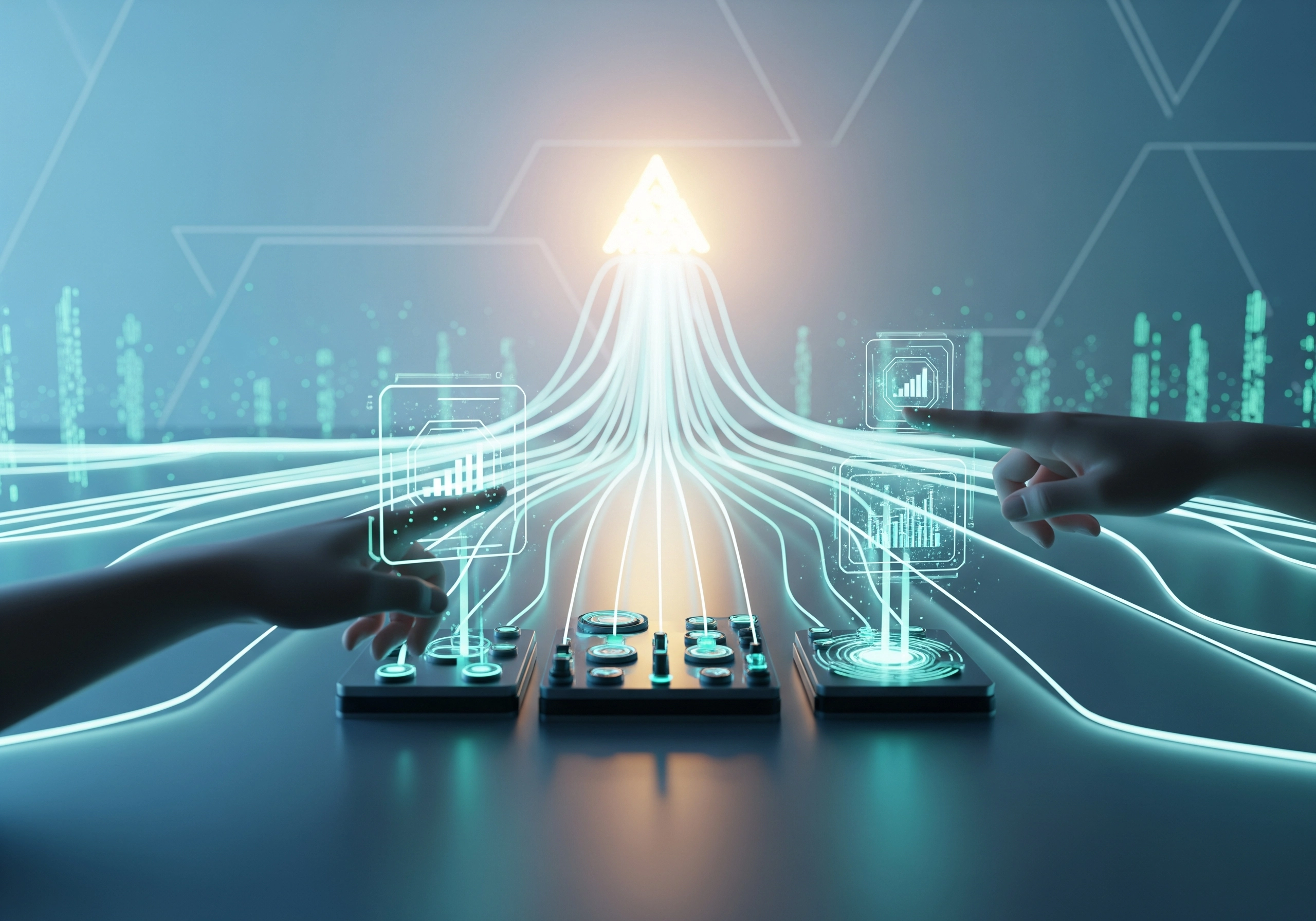 Hands interacting with AI-powered writing tool interface, streamlining content creation.