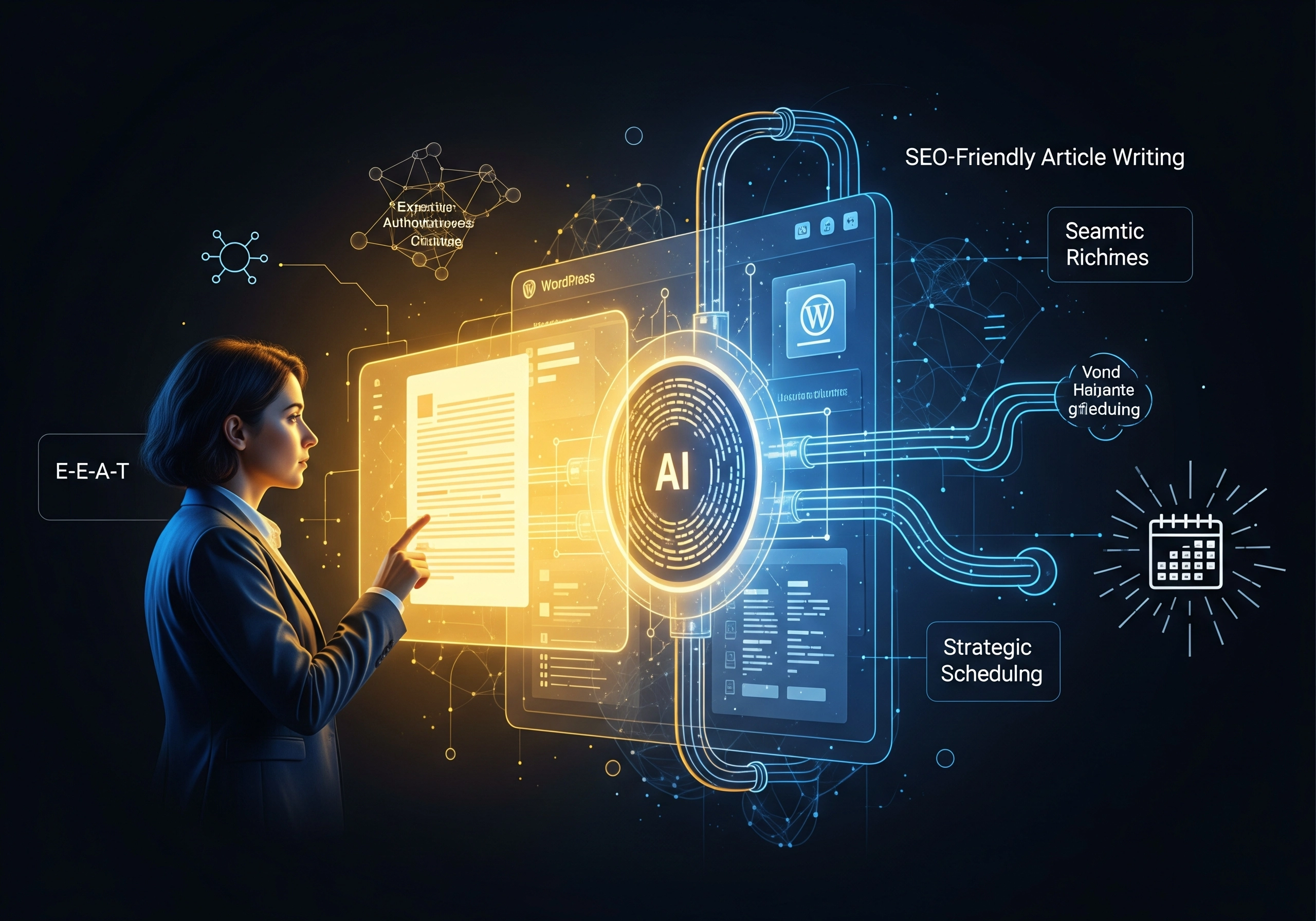 AI powered writing tool helps with SEO-friendly article writing and strategic scheduling.