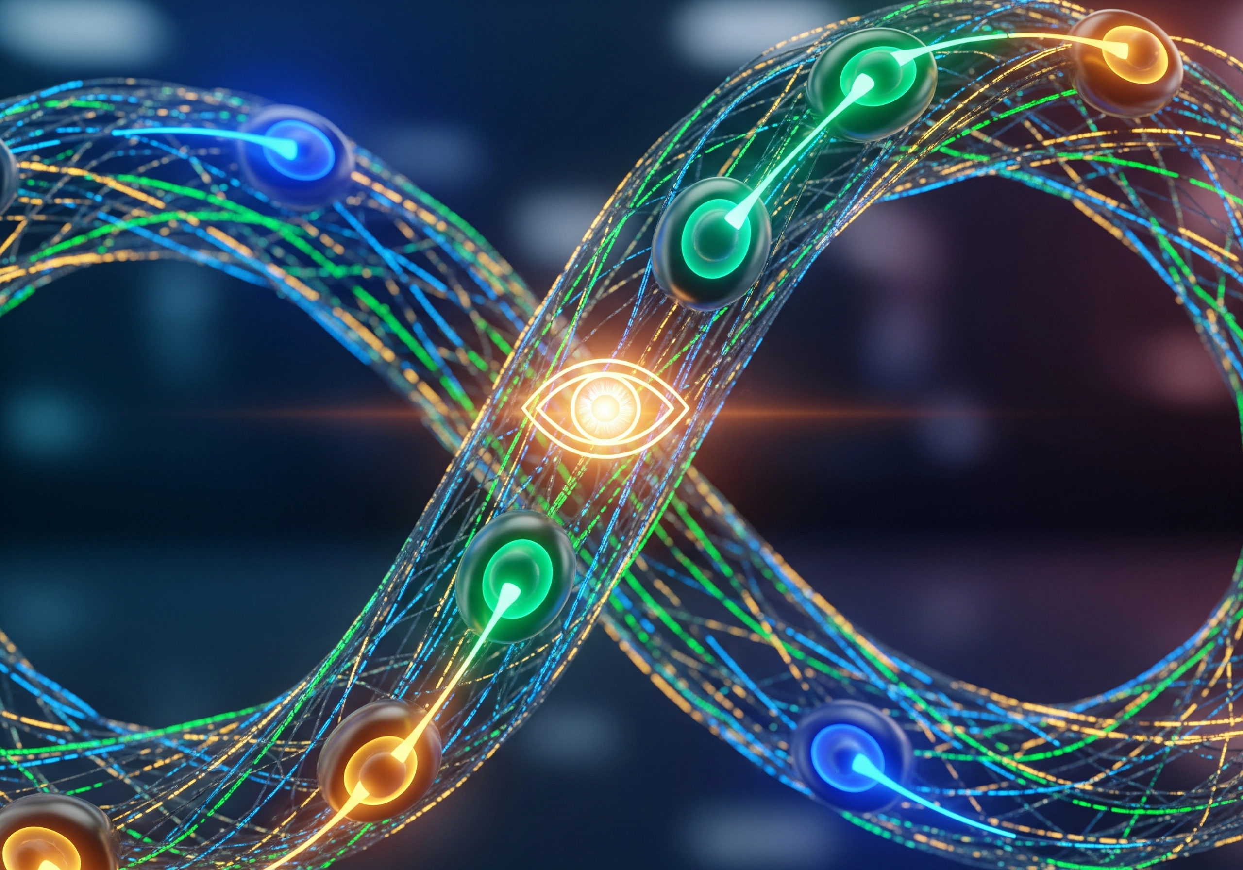 Infinity symbol with eye, representing AI in content writing.