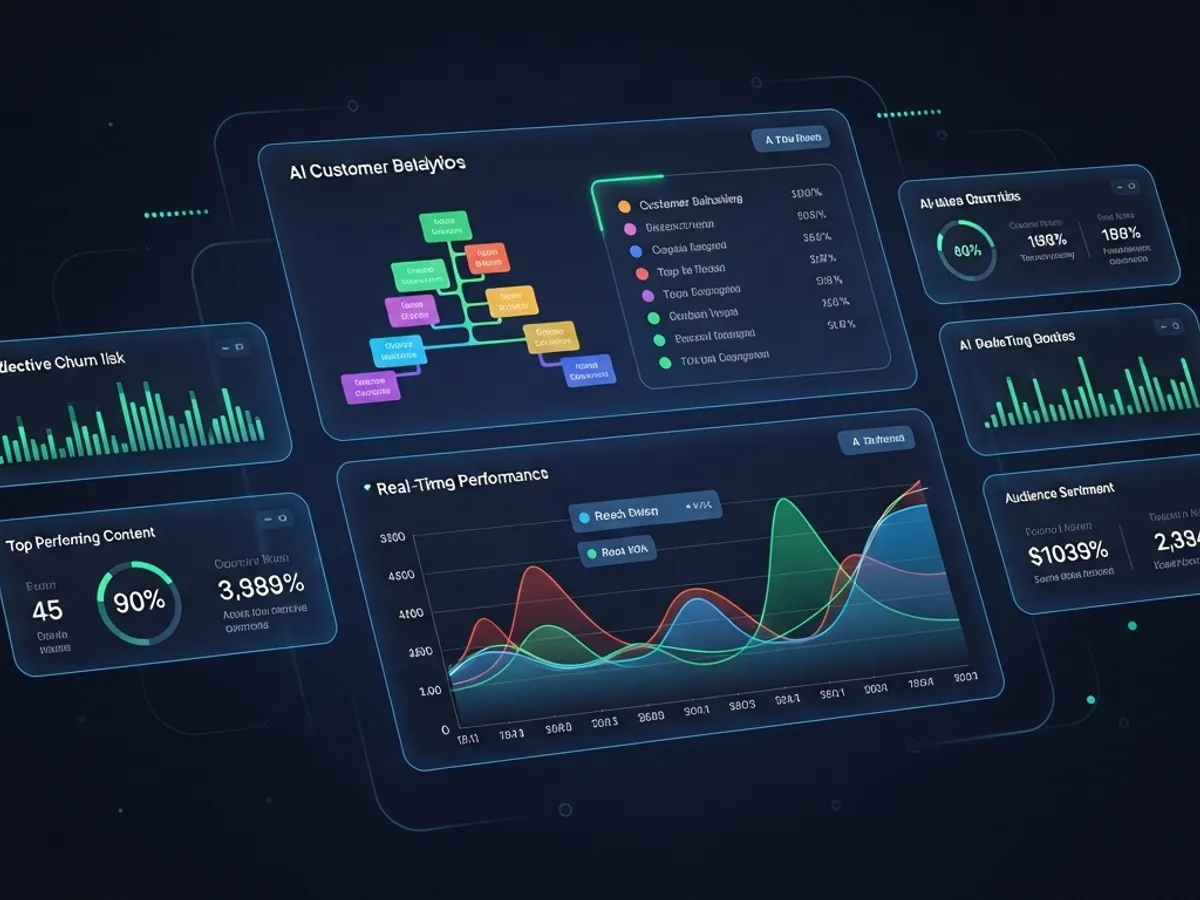AI SEO tool dashboard displaying real-time performance, audience sentiment, and customer behaviors.