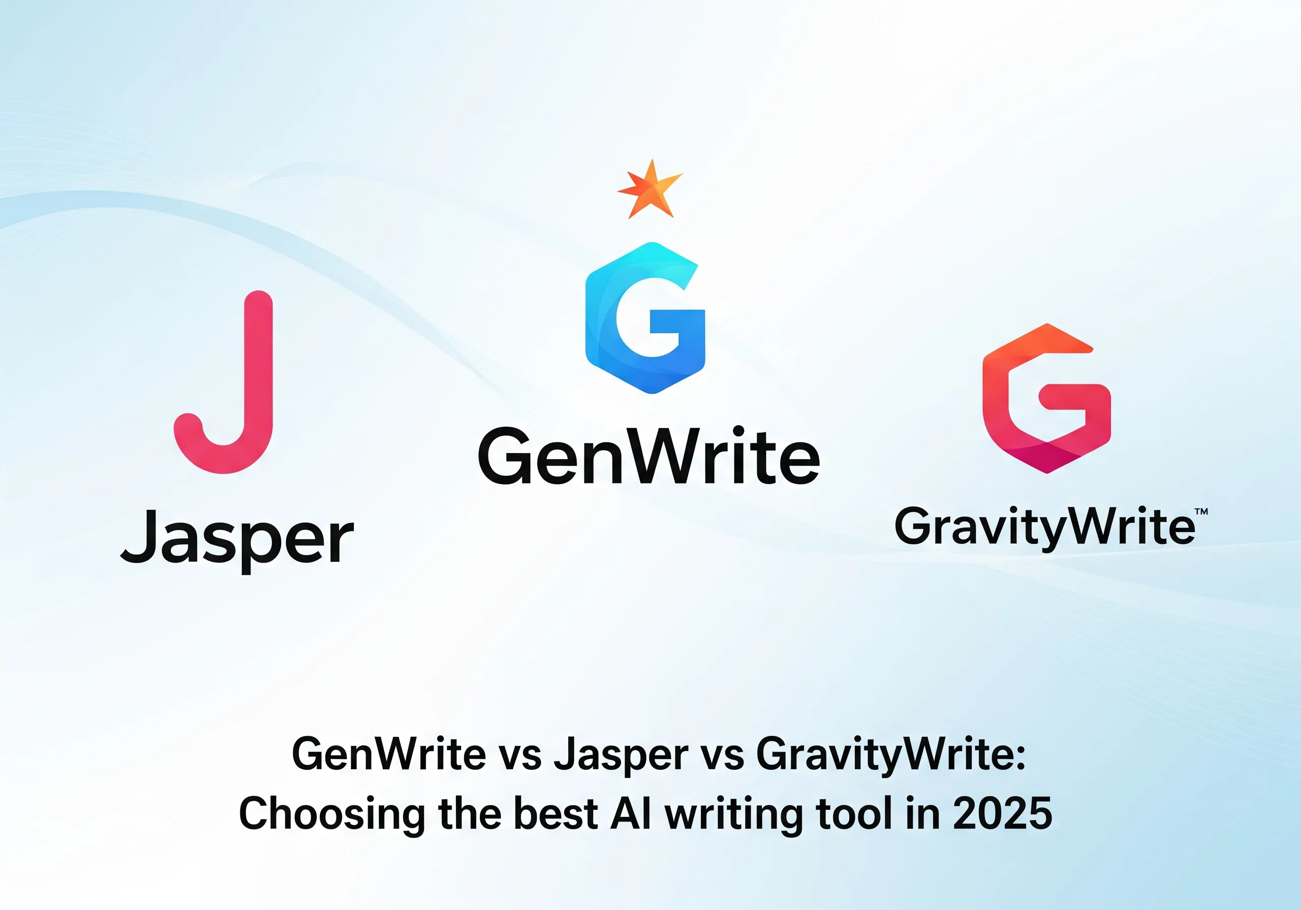 GenWrite vs Jasper vs GravityWrite logos, comparing AI writing tools for blogging.