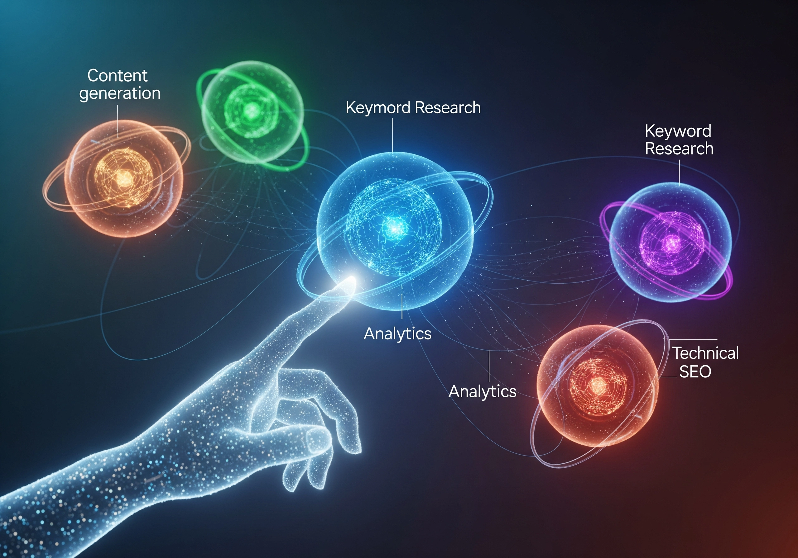 Glow hand selecting AI SEO content generation and keyword research tools.