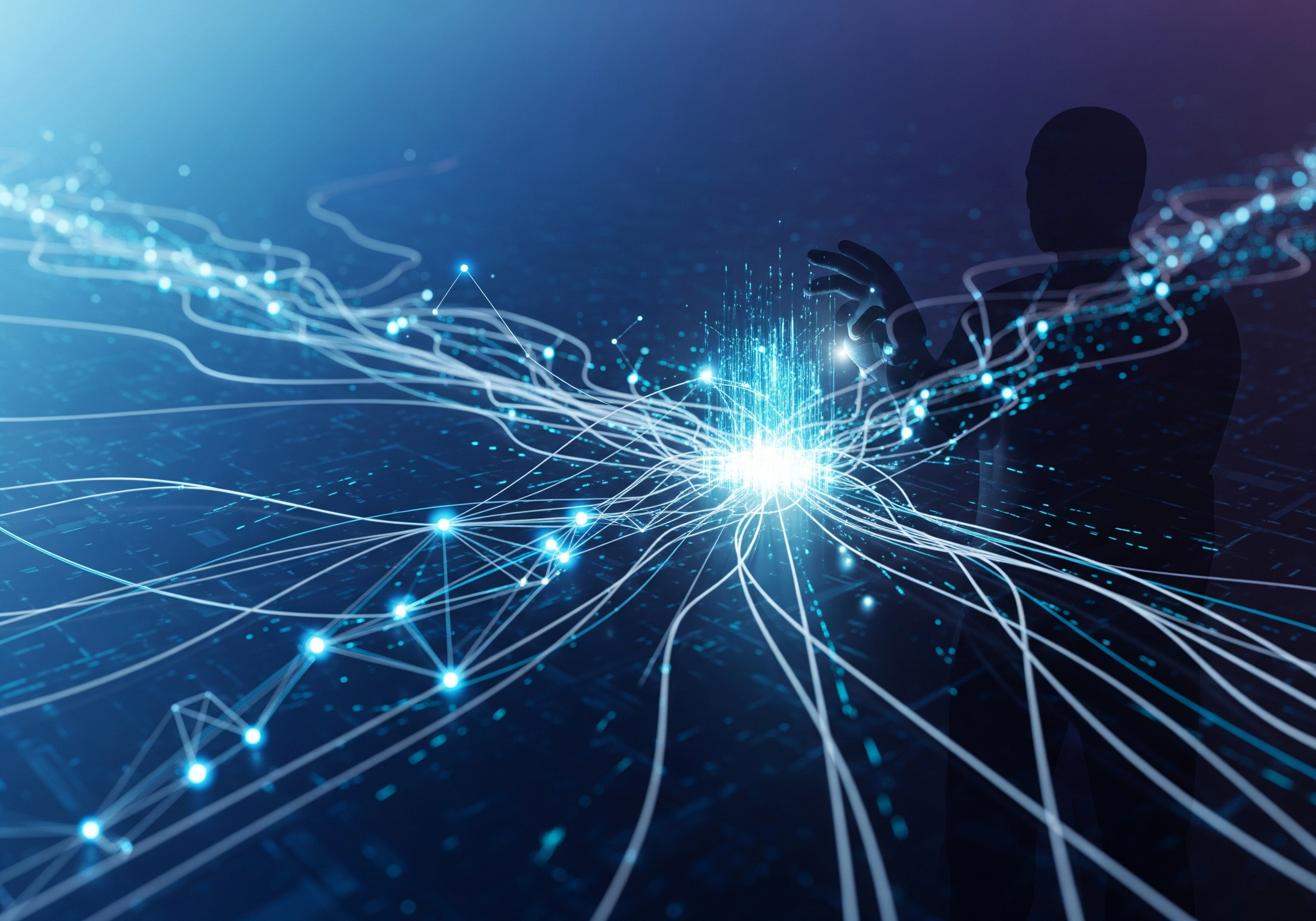 Abstract network with human silhouette, illustrating seo content automation.