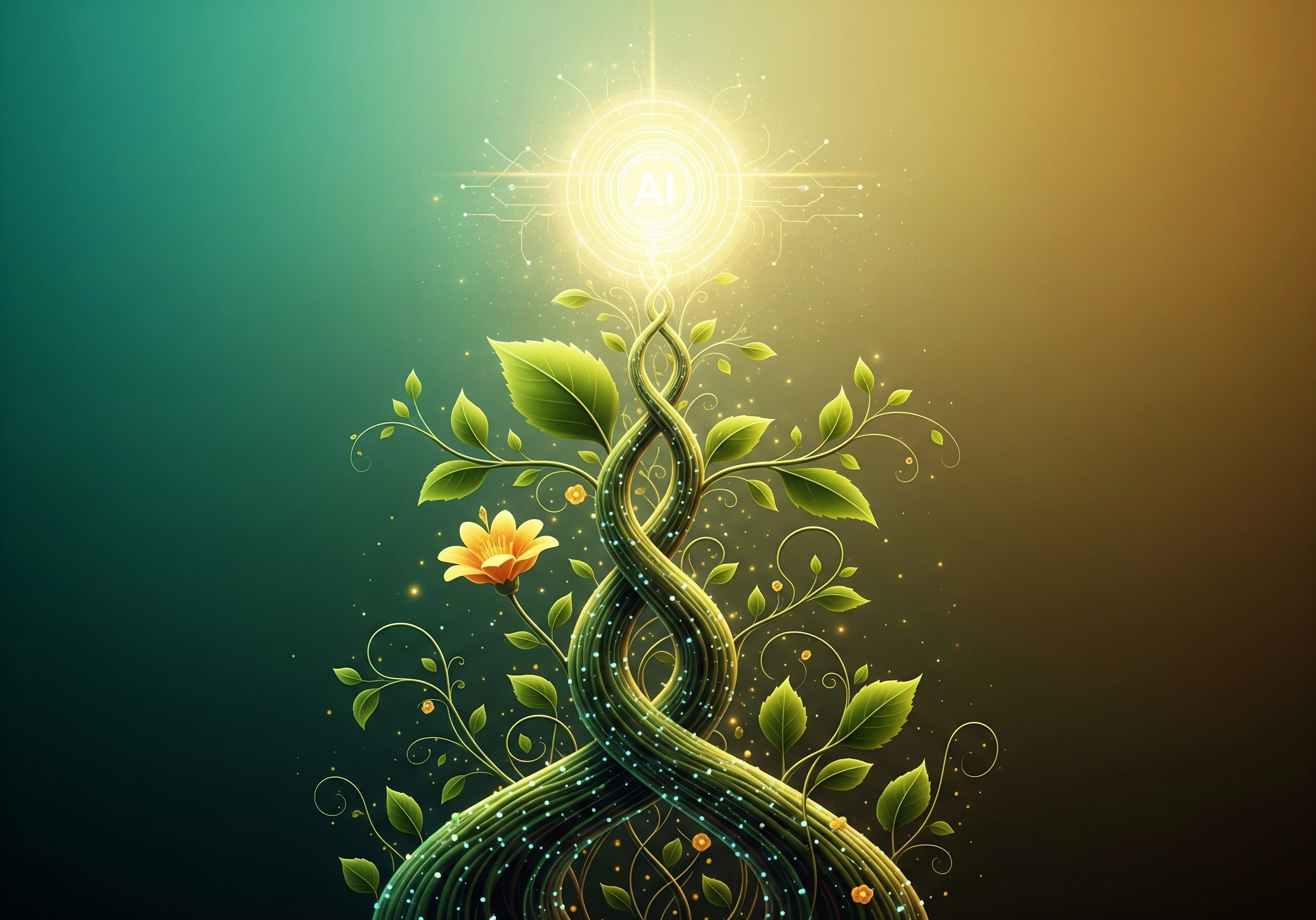 AI symbol atop a growing plant, suggesting growth and innovation in AI SEO tools.