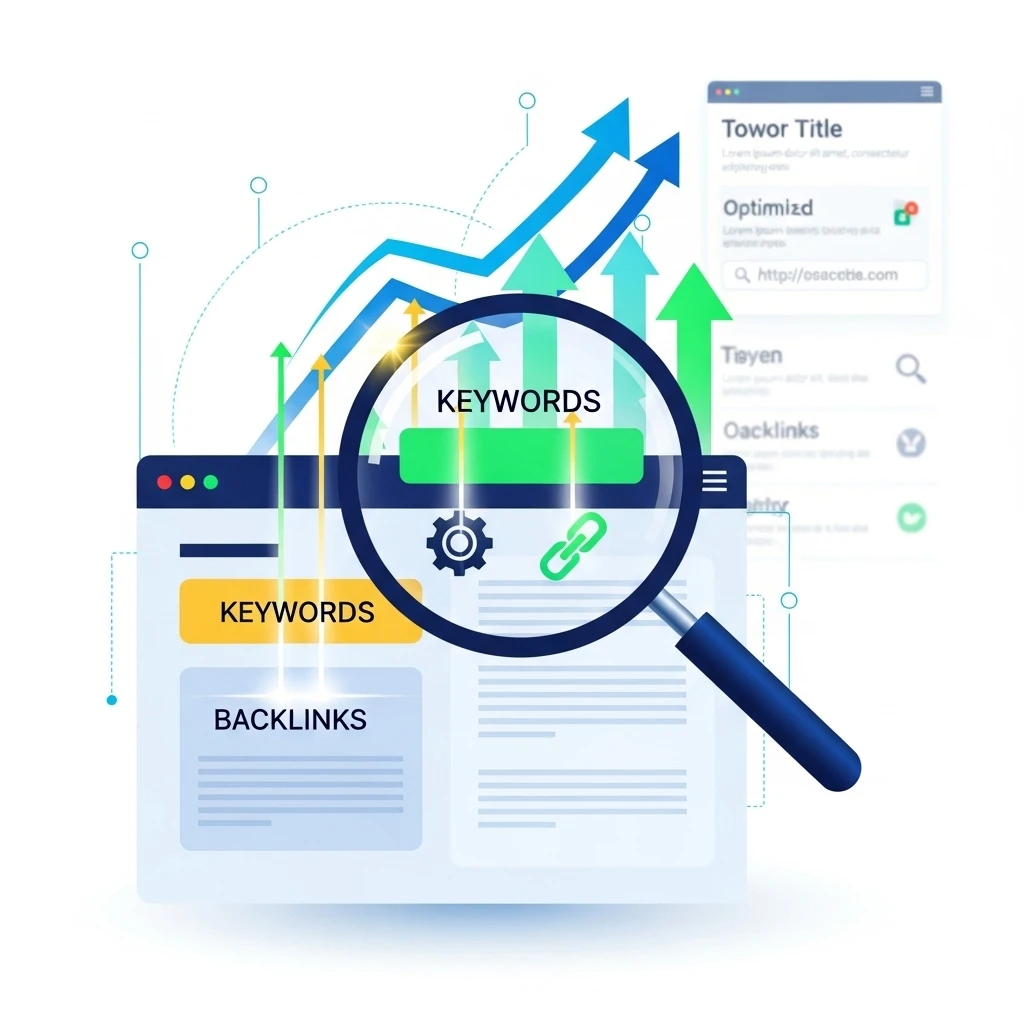 Website keywords and backlinks being magnified; a starter's guide to SEO optimization.