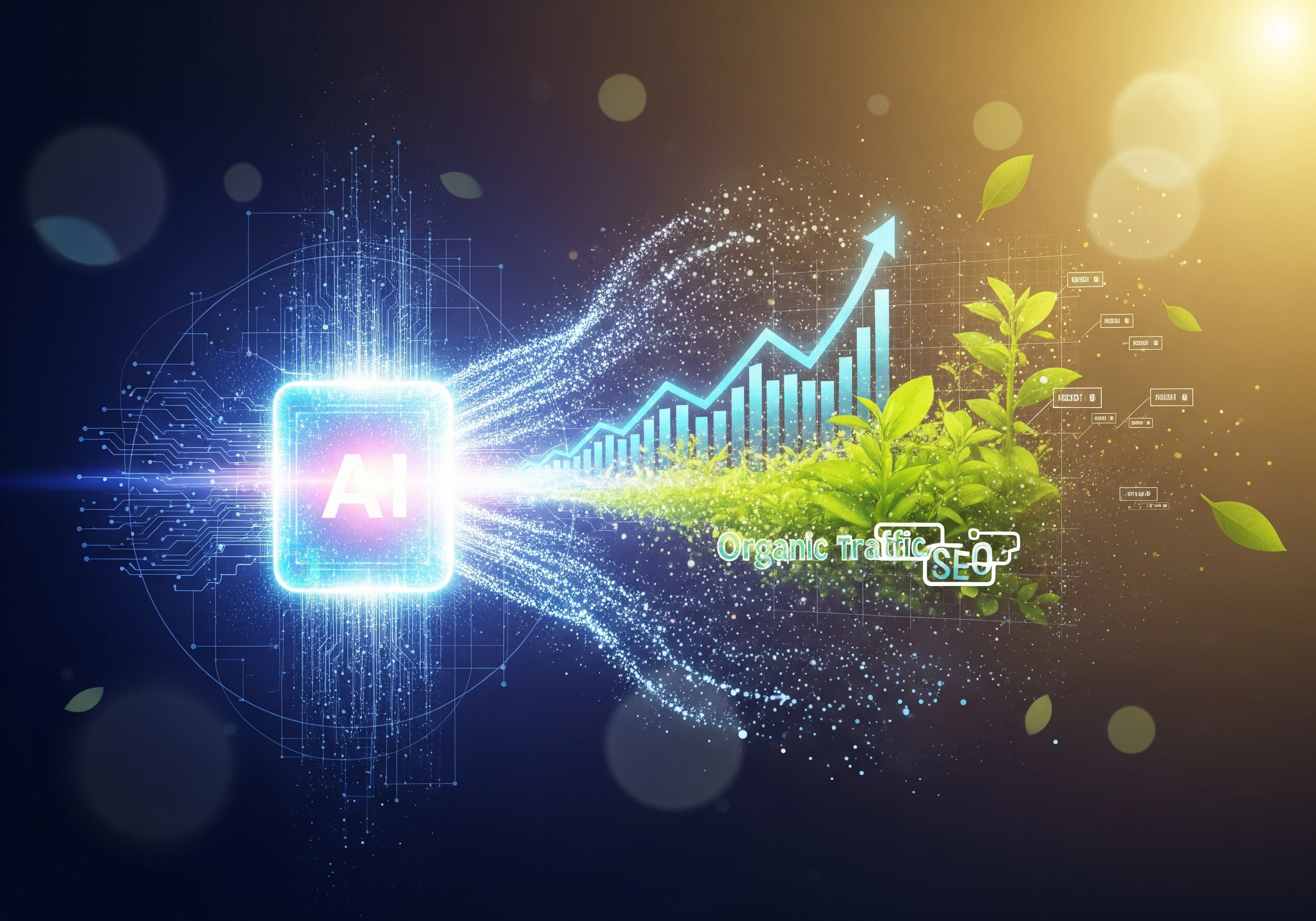 AI powering organic traffic SEO growth, a visual for digital marketing success.