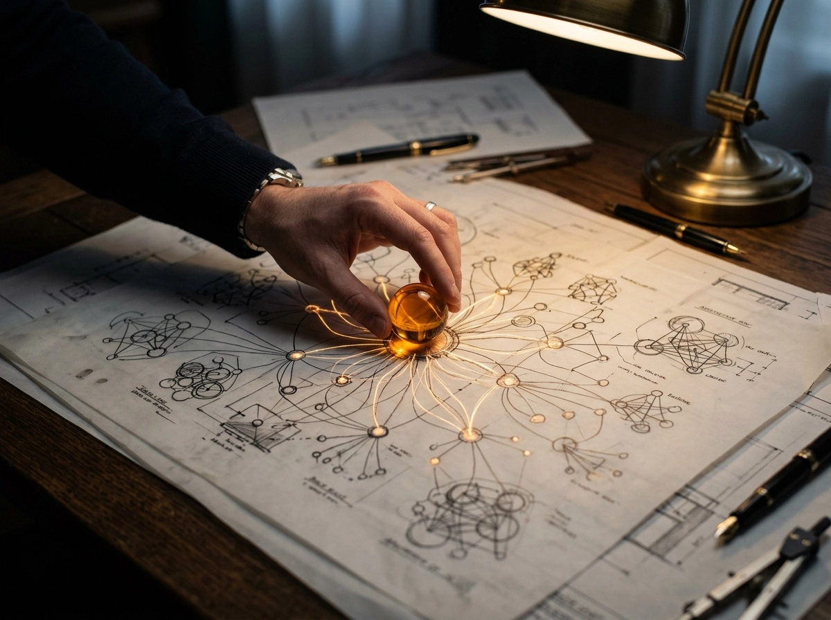 Hand touching a glowing map, perfect for a blog post outline generator and ai blog content strategy.
