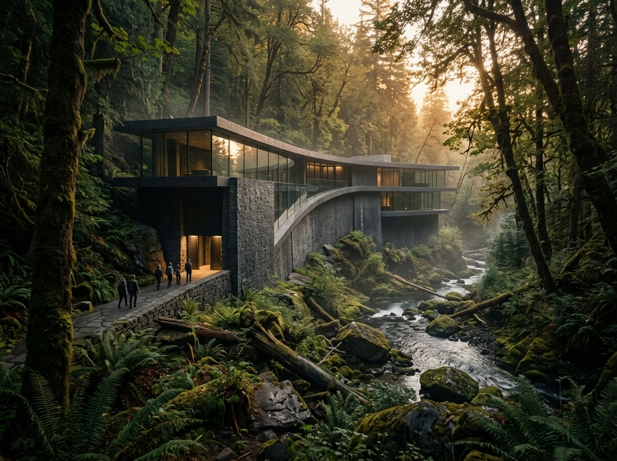 Modern home in forest using an ai seo blog writer for organic traffic growth.