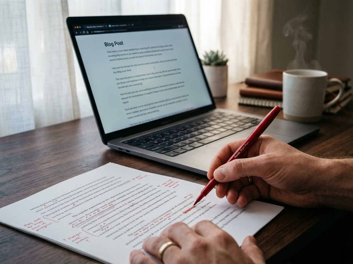 Hand editing automated blog content to improve quality and SEO content performance.