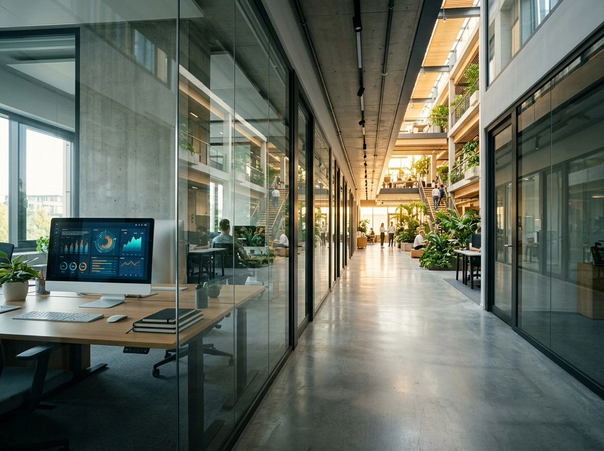 Modern office using AI for writing articles to boost content creation efficiency and agency workflow.