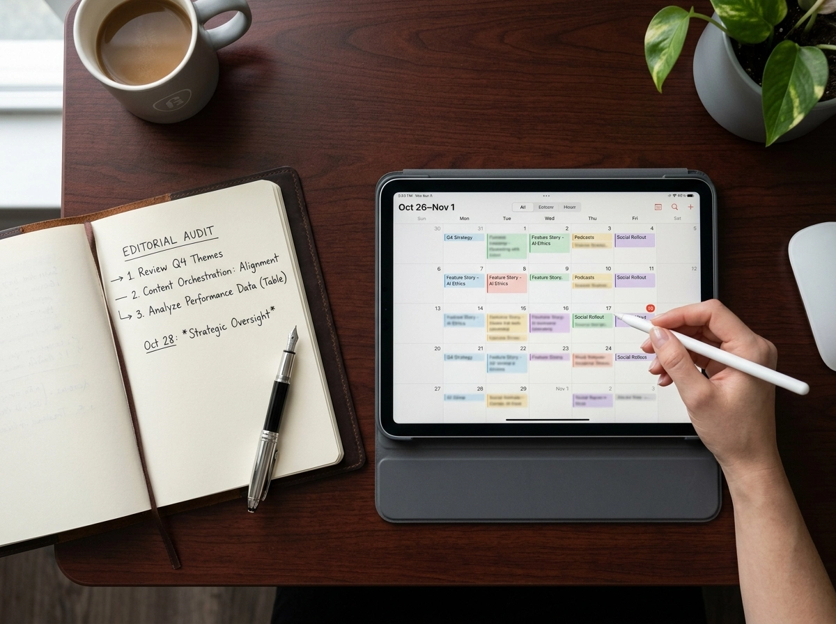 Person using an AI article writer to improve agency content workflow and editorial planning.