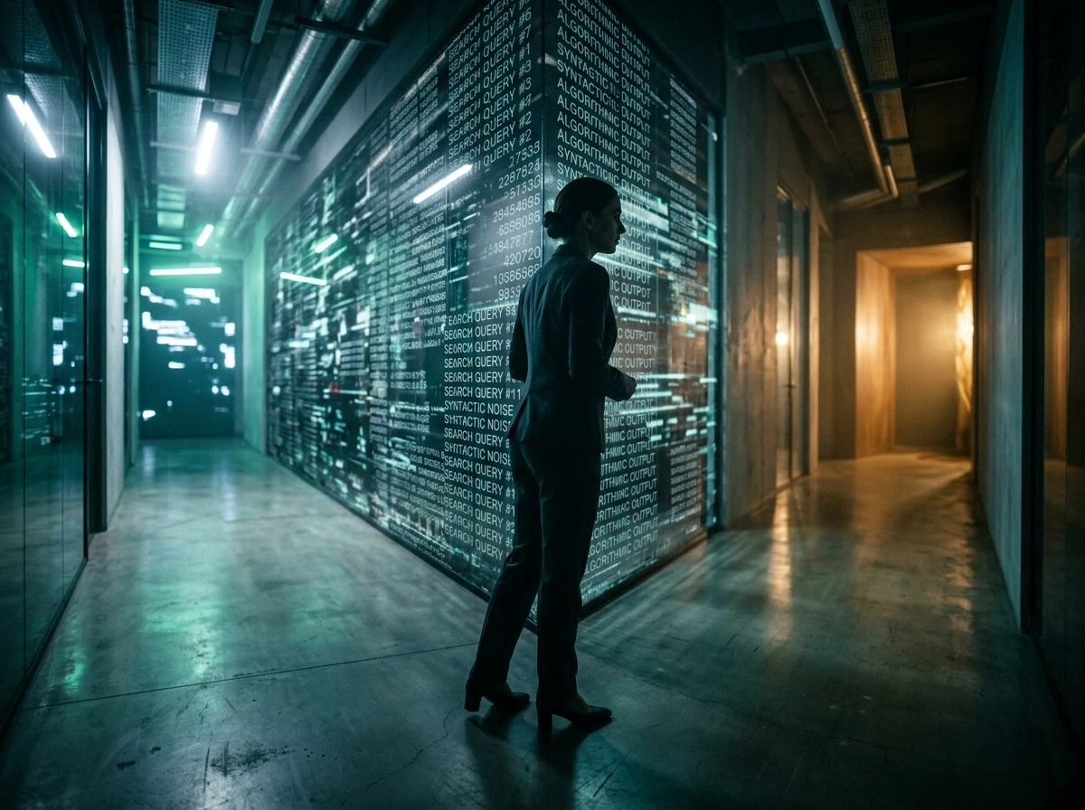 A professional analyzing semantic search signals on a digital wall to avoid ai copywriting pitfalls.
