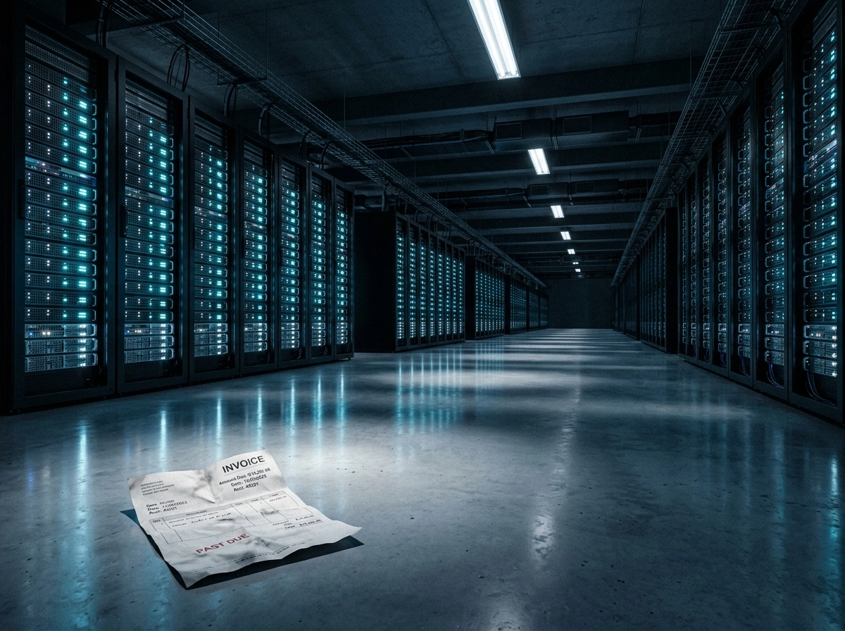 A past due invoice on a server room floor, representing poor SEO software ROI and high costs.