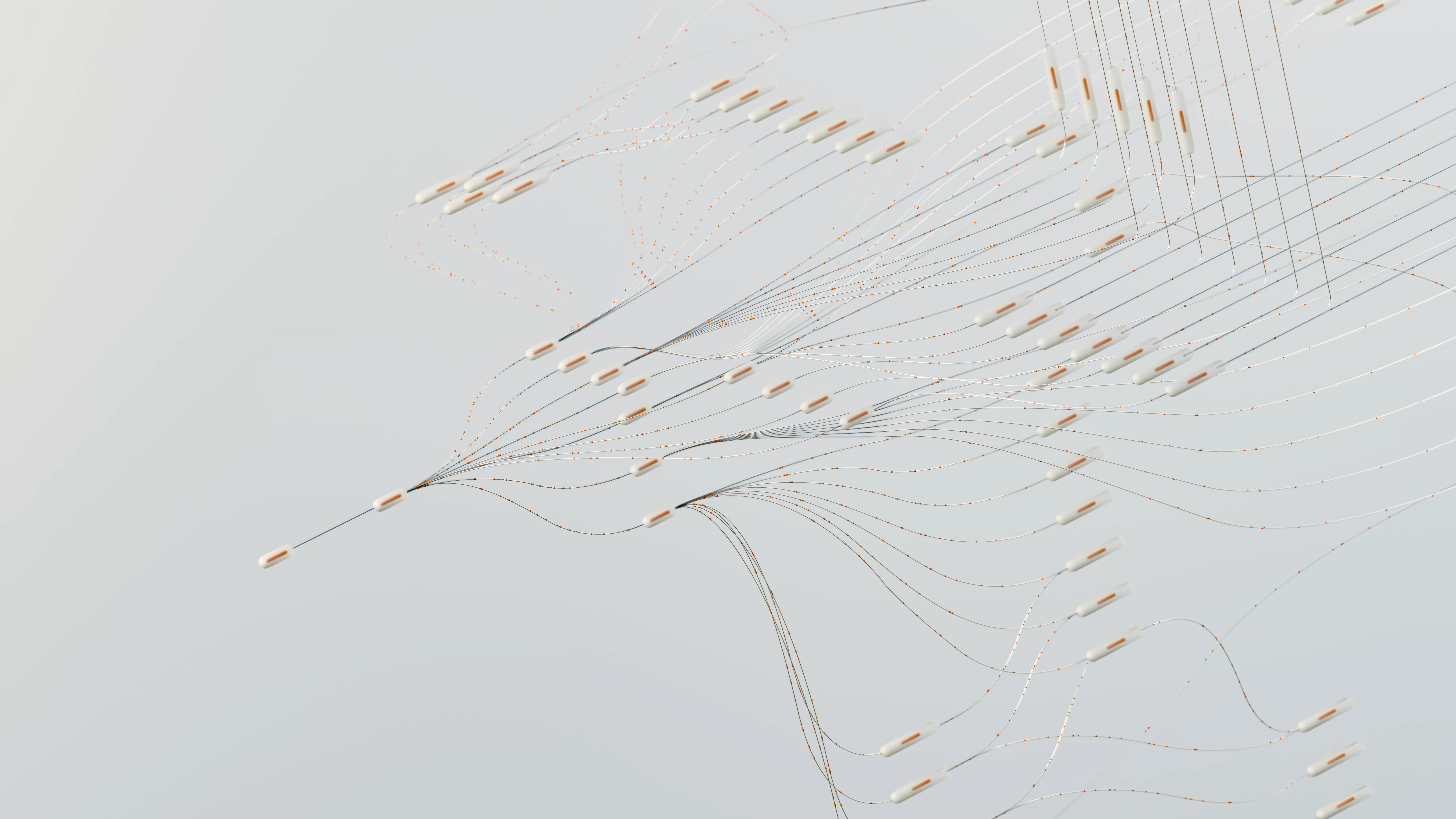 An abstract 3D network graphic illustrating data connections for optimizing content for AI search engines.
