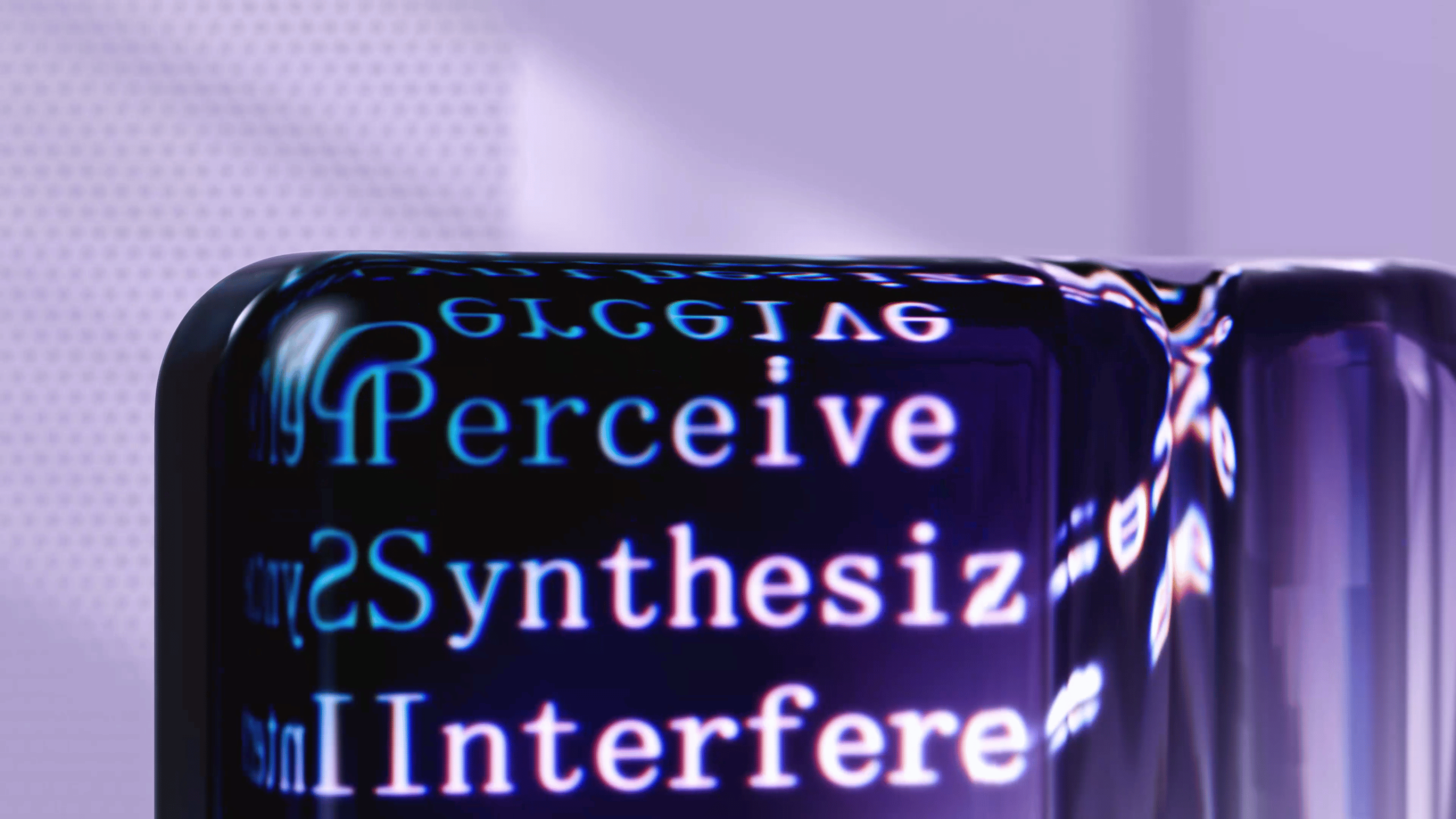 A digital display showing words like Perceive and Synthesize, representing an advanced AI blog generator at work.