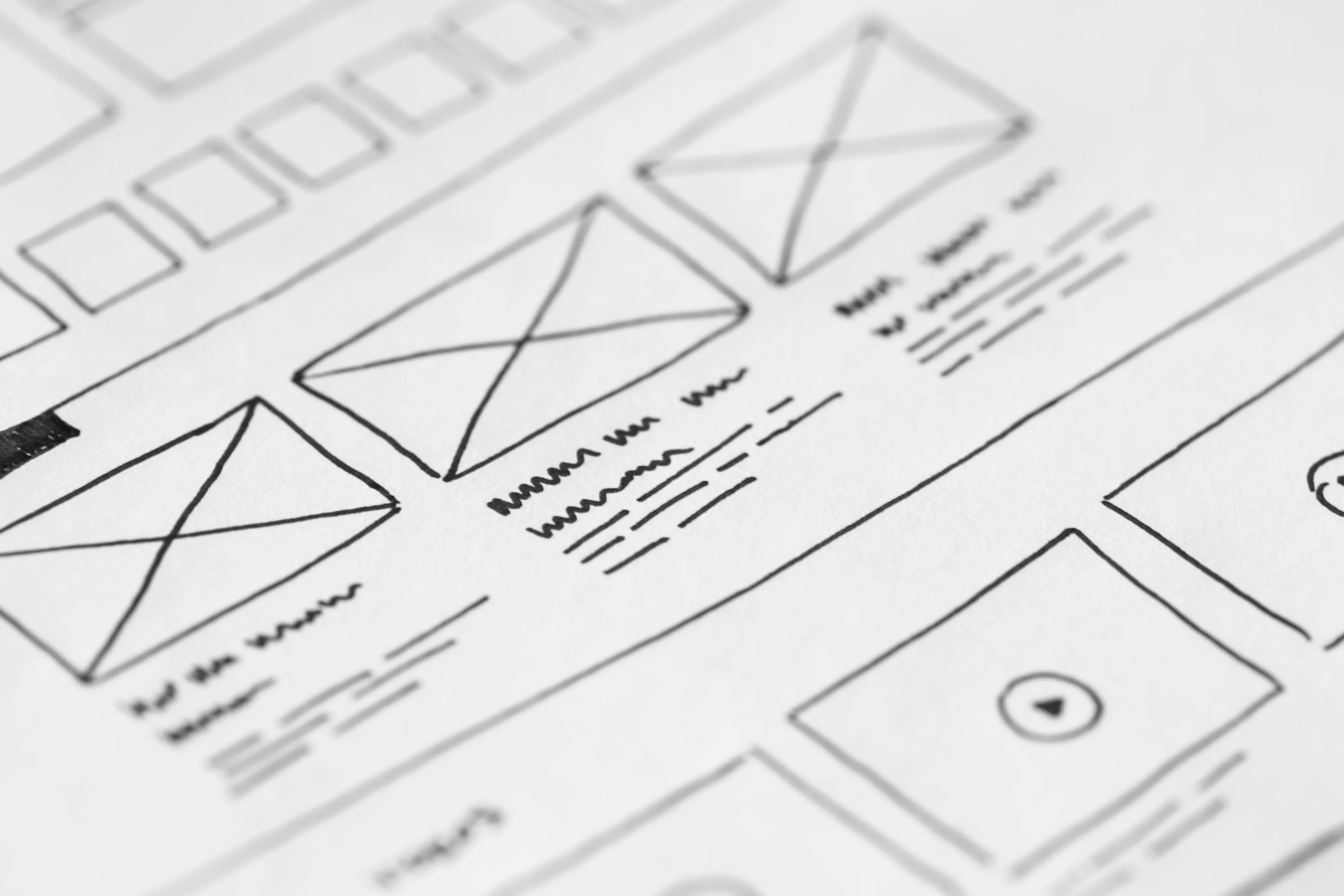 Hand-drawn wireframe sketch for structuring content for LLMs and AI answer engine SEO.