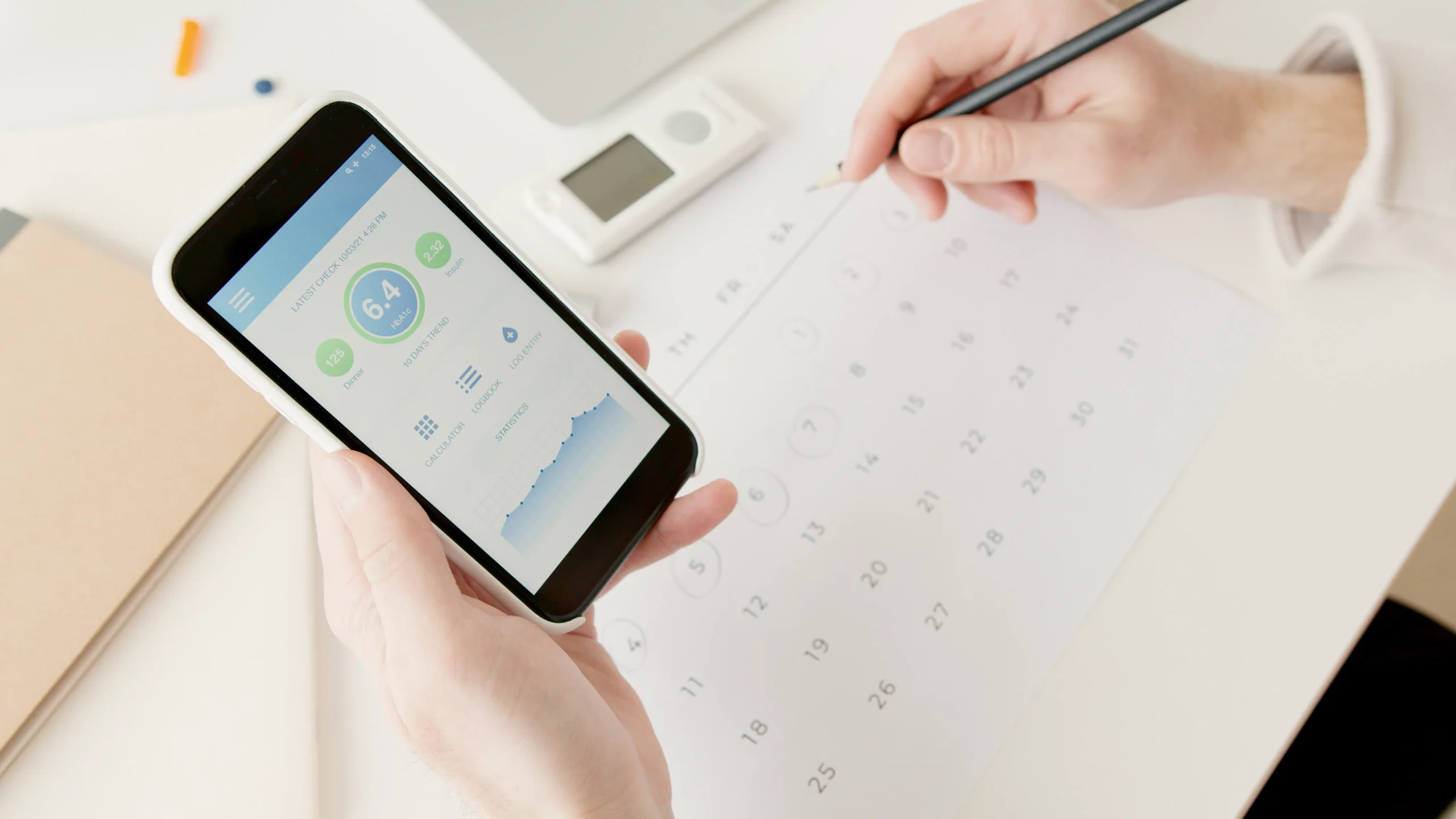 Person using a mobile app to monitor automated blog performance and search engine rankings.