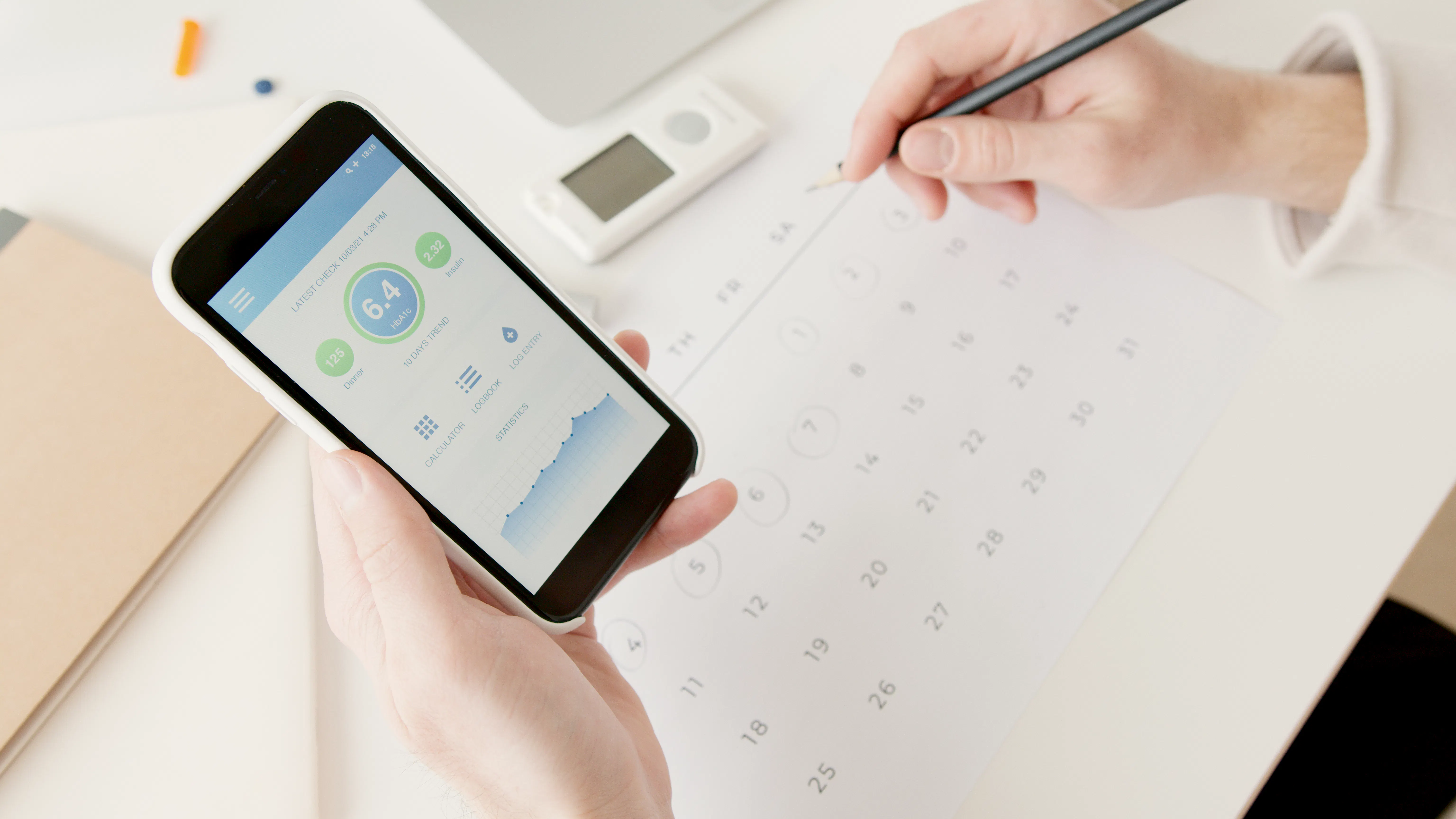 Person using a mobile app to monitor automated blog performance and search engine rankings.