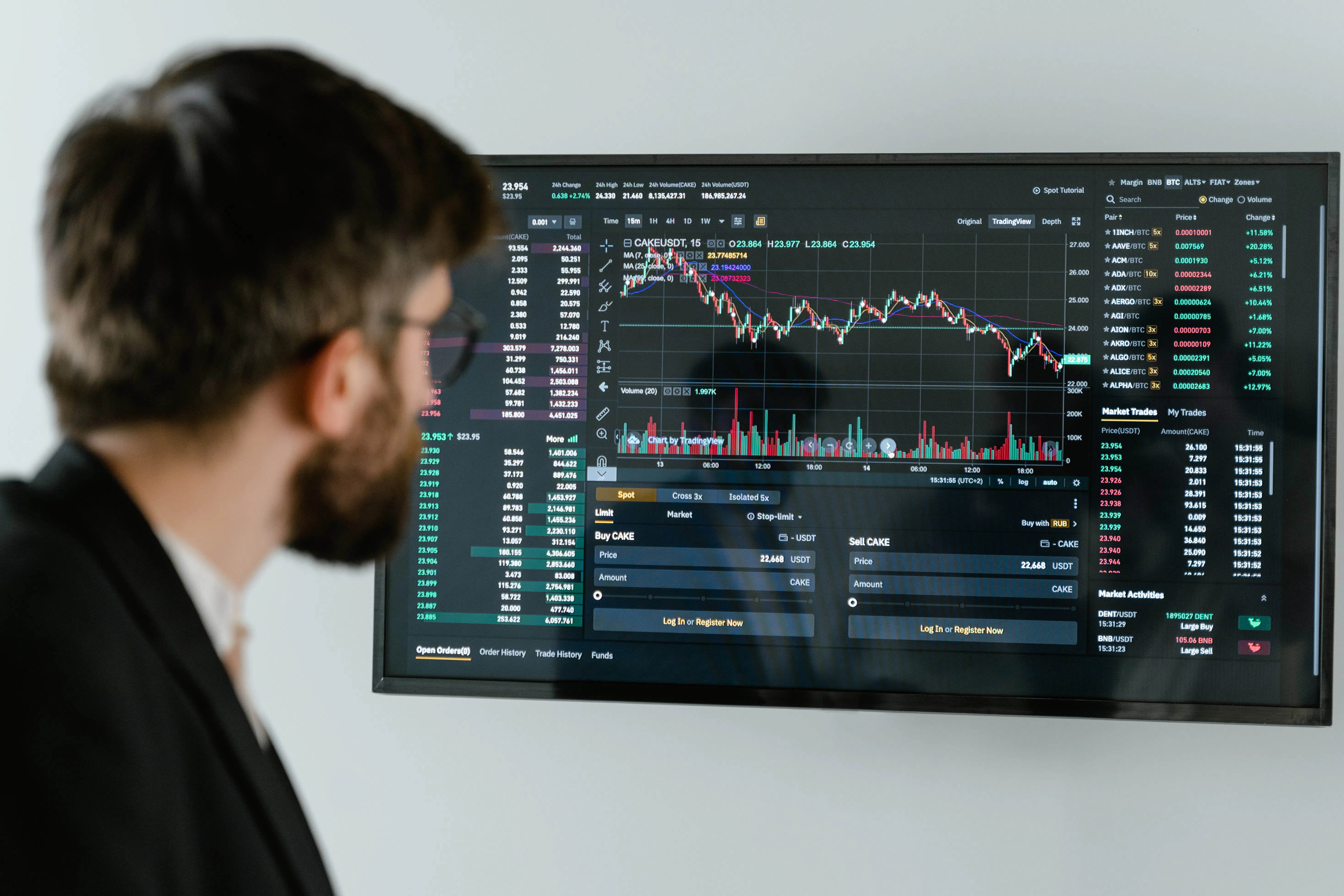Man analyzing financial charts, optimized by our ai content generator.