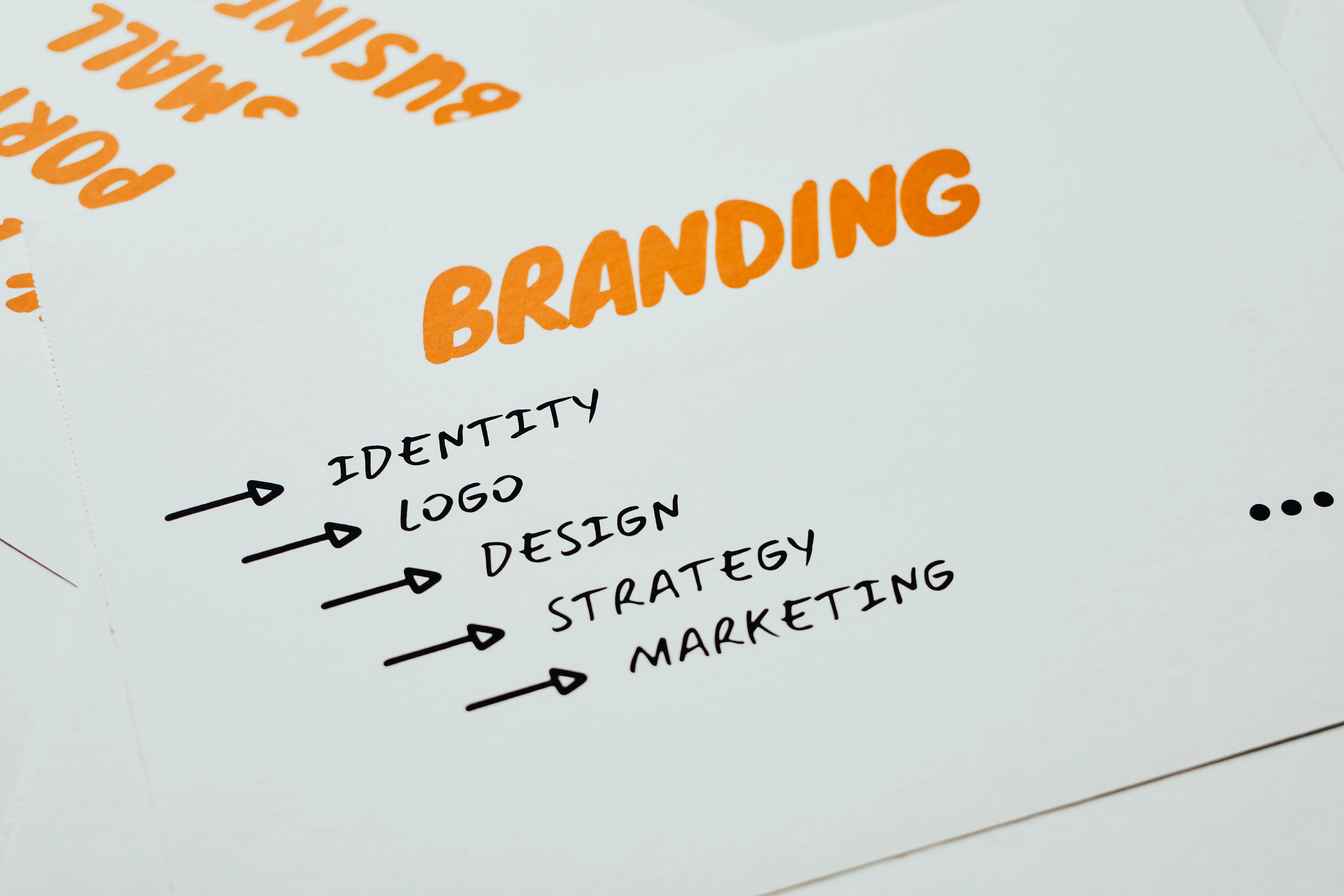 Handwritten branding list for digital marketing software and content creation strategies.