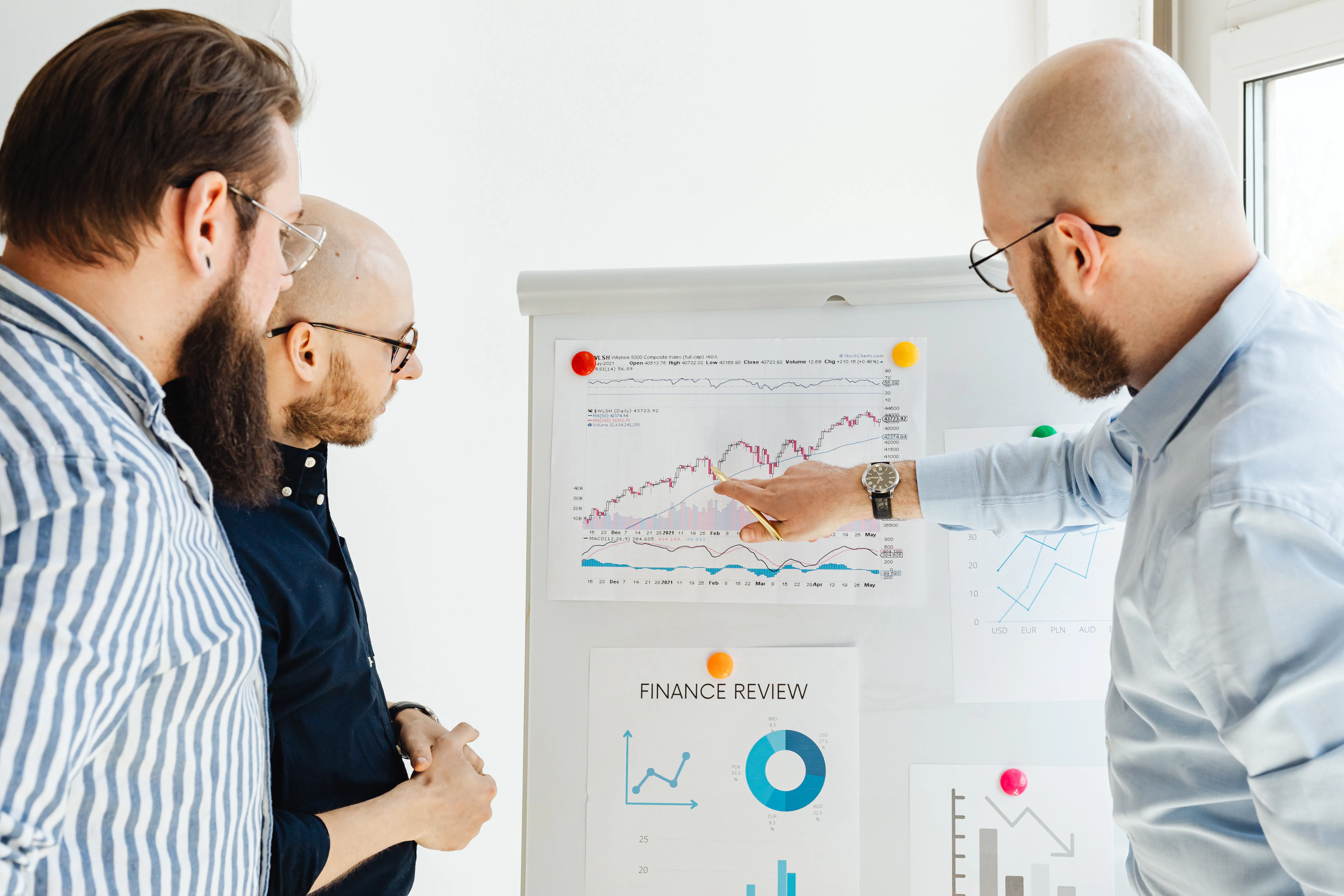 Team analyzing charts, ideal for an automated blog post creator focusing on long-form guides.