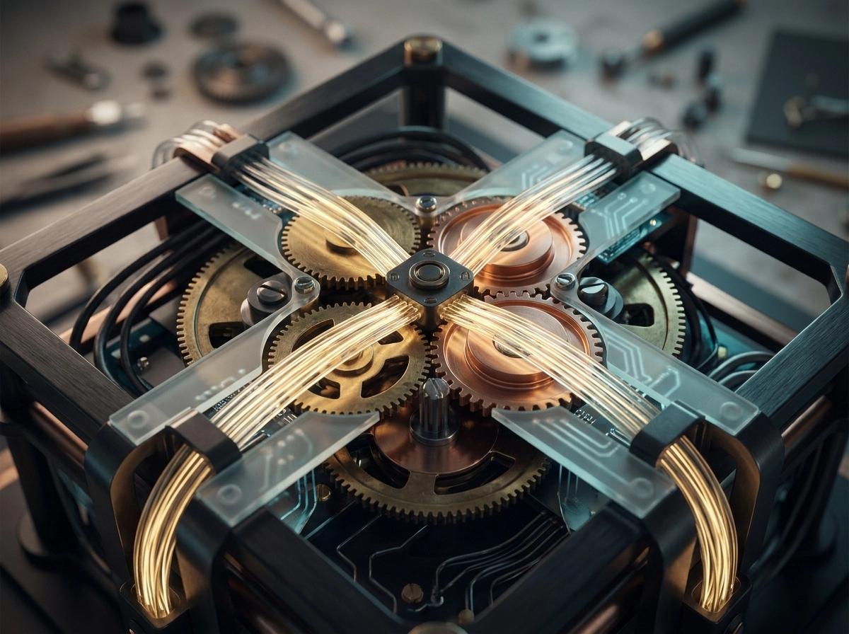 Intricate mechanical gears representing the fine-tuning of an AI SEO article writer.