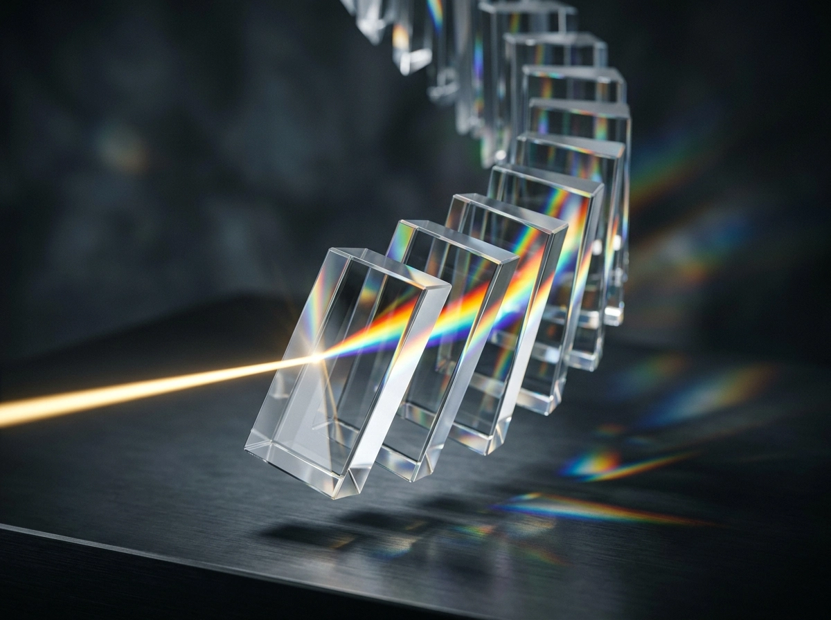 Light refracting through glass blocks, symbolizing the clarity and efficiency of AI content automation results.