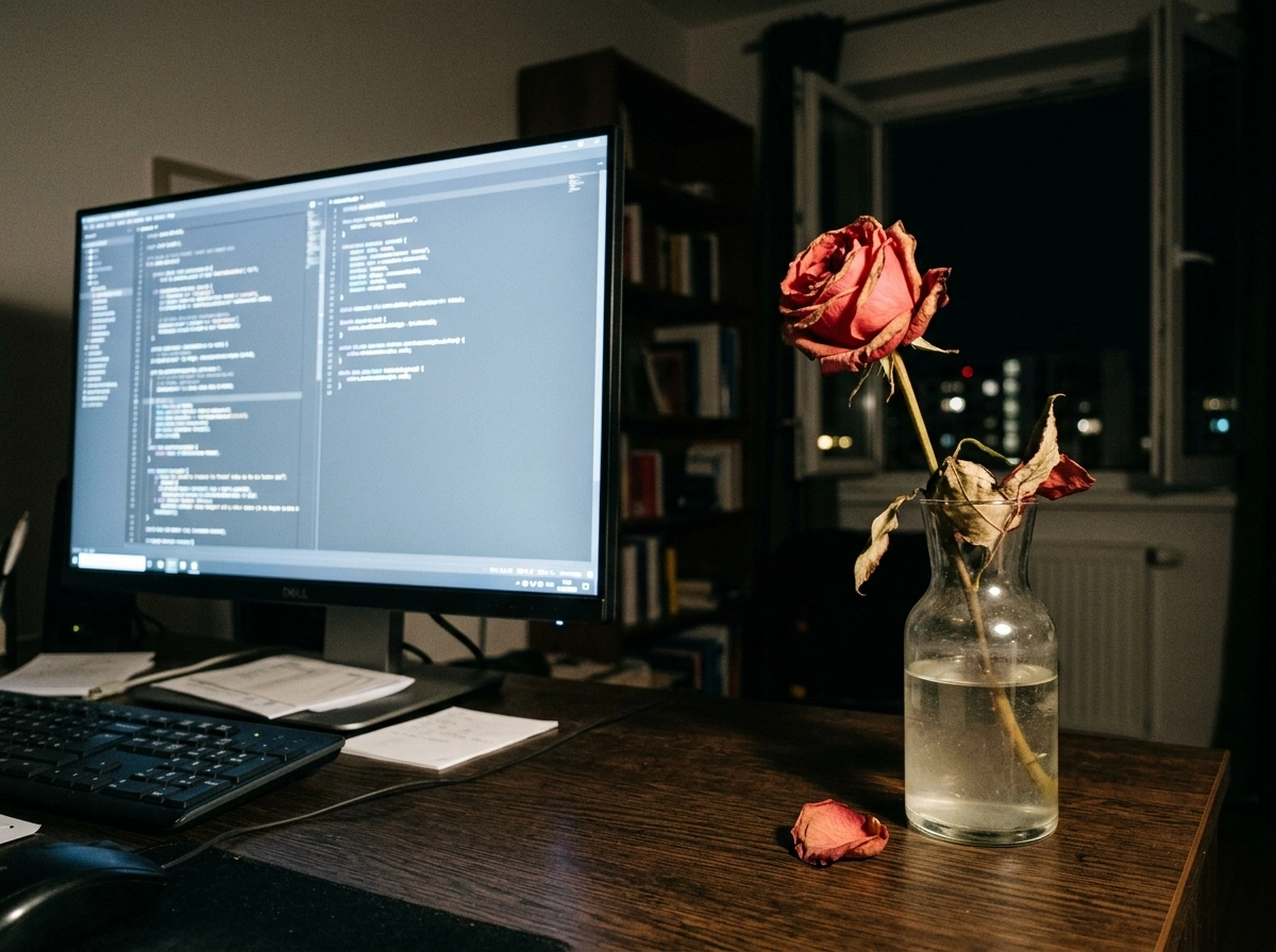 A computer monitor showing code next to a rose, symbolizing humanizing AI content for better quality.