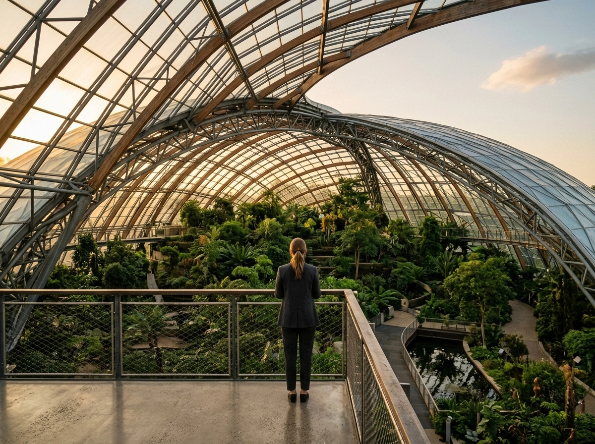 A person looking at a greenhouse, representing the growth from our ai content saas strategy.