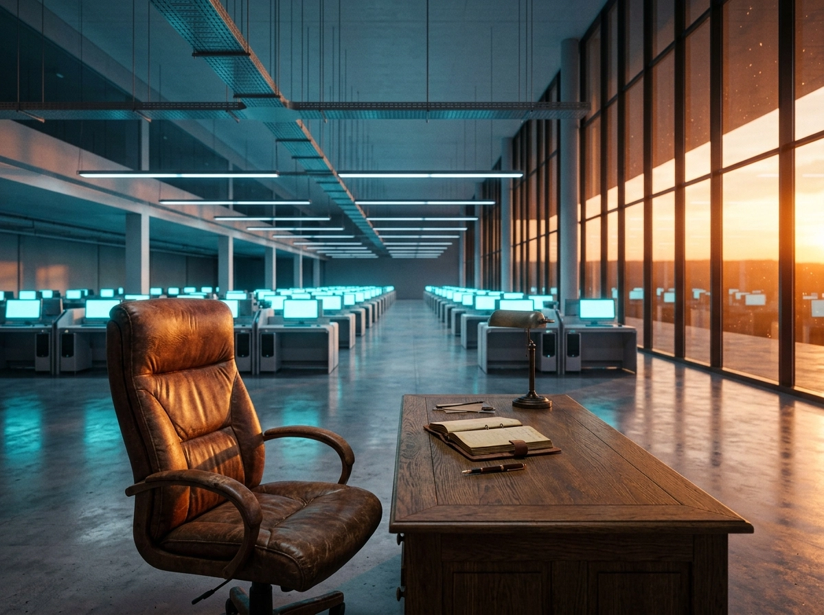 Empty office showing digital marketing automation and blogging efficiency tools at scale.