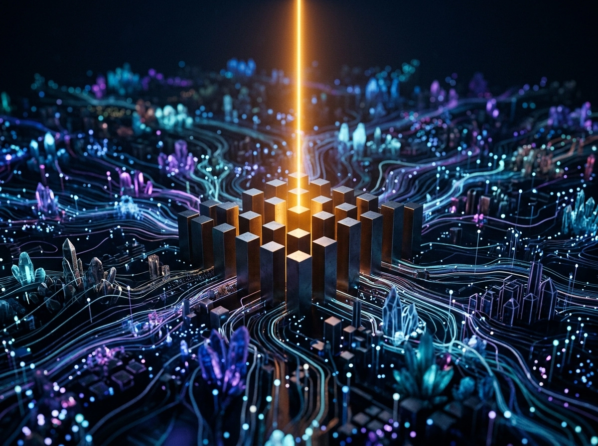 Digital circuit board with glowing light, representing NLP writing assistants and AI content quality.