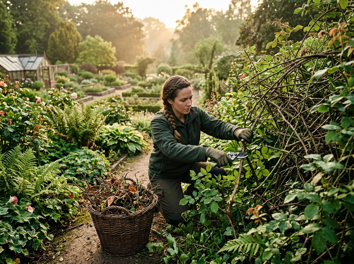 Gardener pruning plants, representing the need to refine an automated content strategy for better organic search growth.