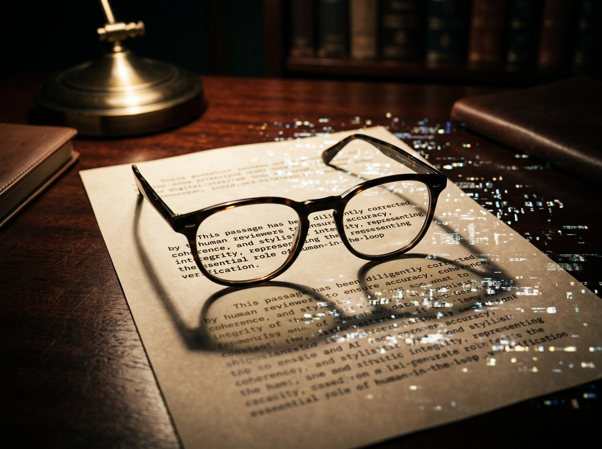 Glasses resting on a document, highlighting the importance of manual vs automated content editing.