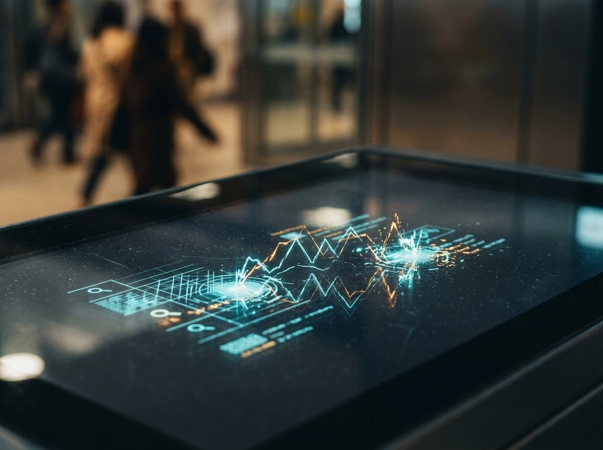 Digital data visualization on a screen, representing an automated content creation tool in action.