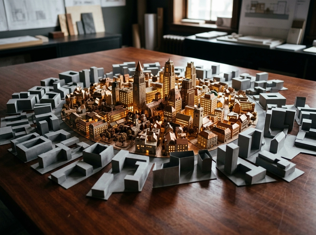 A detailed architectural city model, symbolizing the structure of a smart content generator strategy.