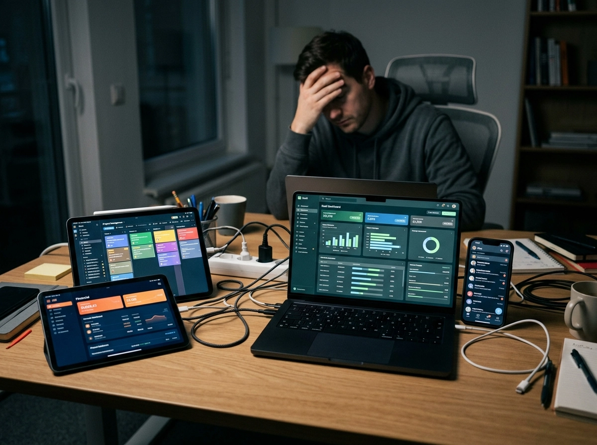 Stressed user managing high blogging software costs on an AI content SaaS dashboard.