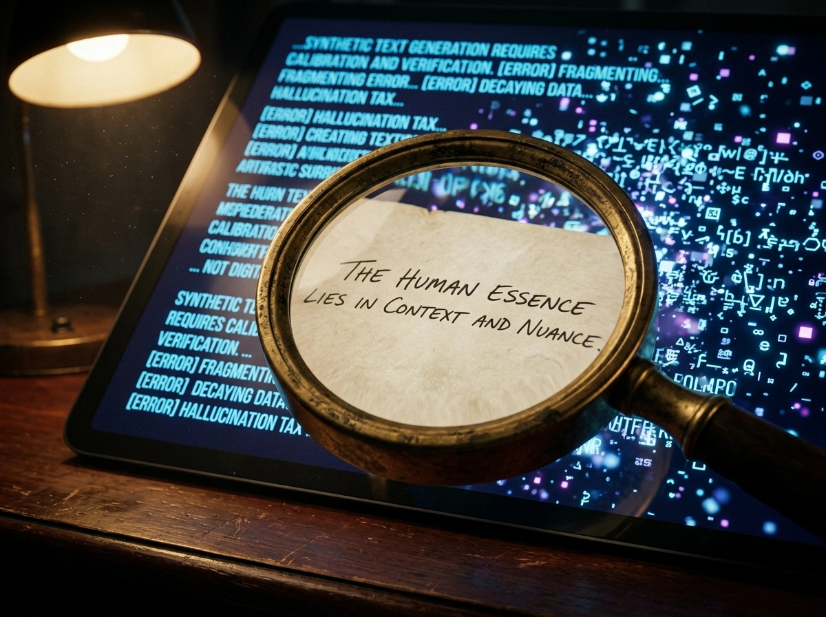 Magnifying glass over digital code, highlighting human nuance vs an automated seo blog writer.