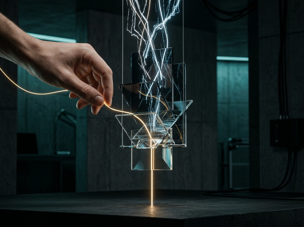 A hand manipulating light through glass, representing how an ai article writer impacts serp performance.