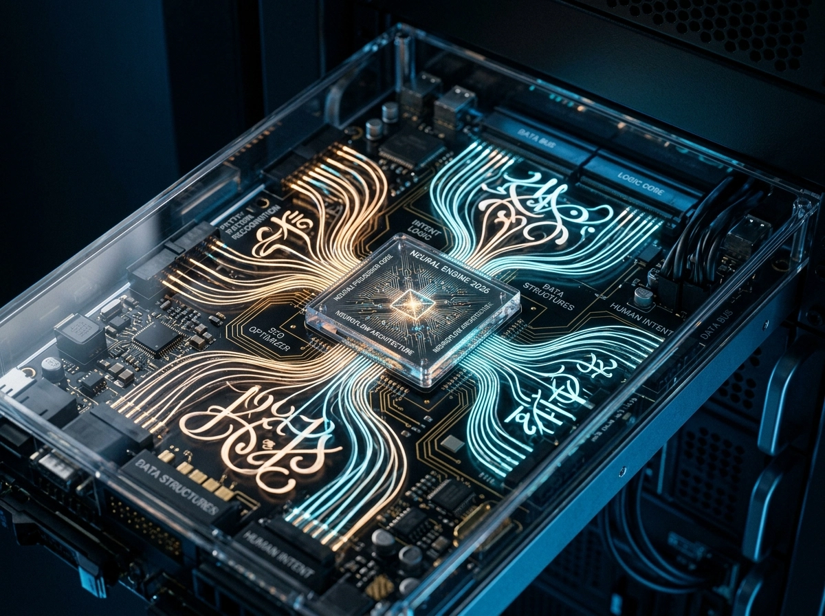 A glowing circuit board representing an automated seo blog writer and ai article writer technology.