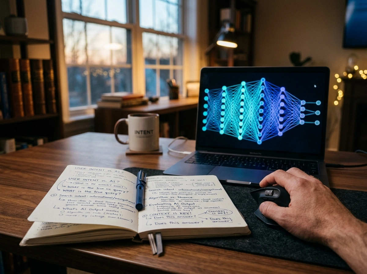 A person using an AI SEO writing assistant to improve content quality and understanding search intent.
