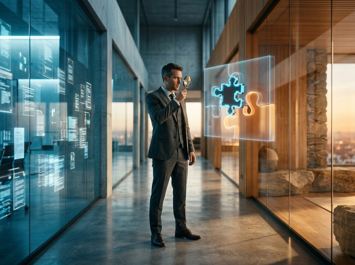 Professional using an AI SEO writing assistant to solve search intent puzzles.